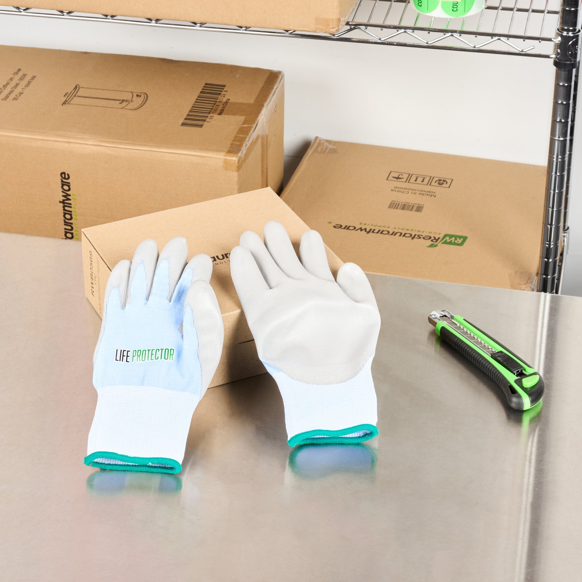 Life Protector Light Blue Diamond Blend Medium Work Gloves - with Foam Polyurethane Palm Coating, Cut-Resistant - Pair - 10 count box
