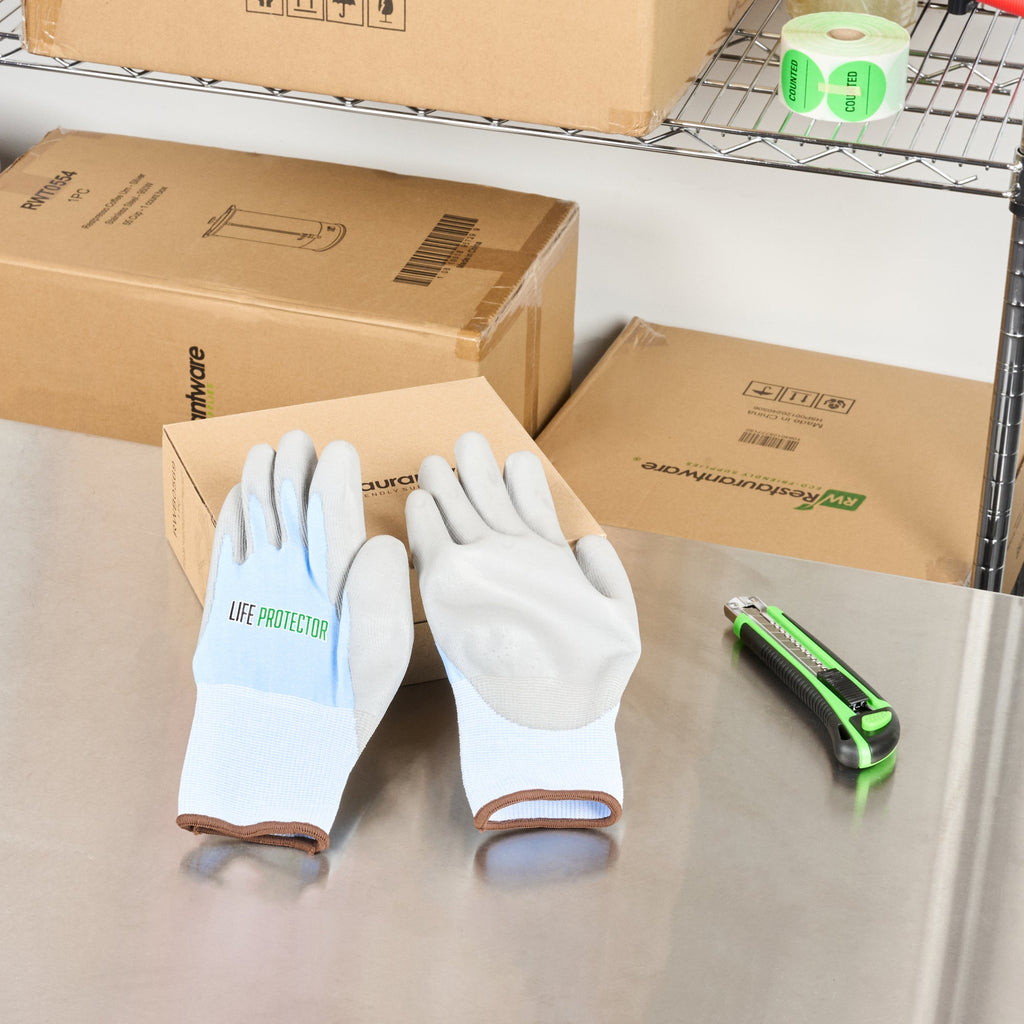 Life Protector Light Blue Diamond Blend Large Work Gloves - with Foam Polyurethane Palm Coating, Cut-Resistant - Pair - 10 count box