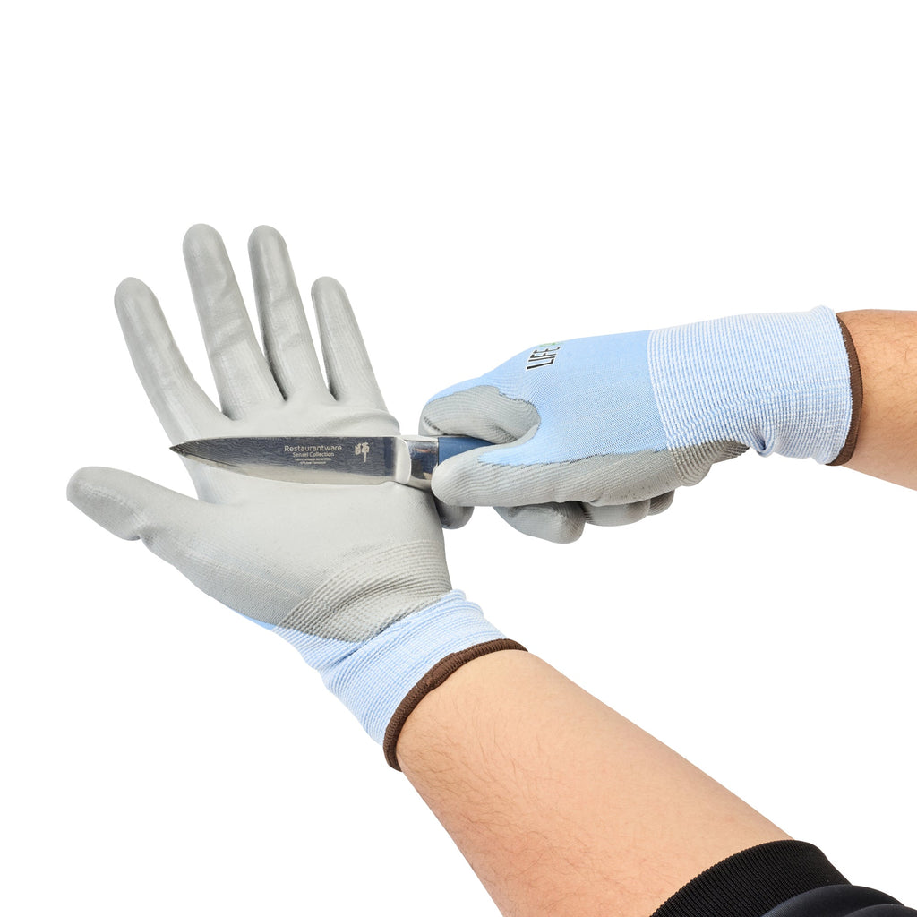 Life Protector Light Blue Diamond Blend Large Work Gloves - with Foam Polyurethane Palm Coating, Cut-Resistant - Pair - 10 count box