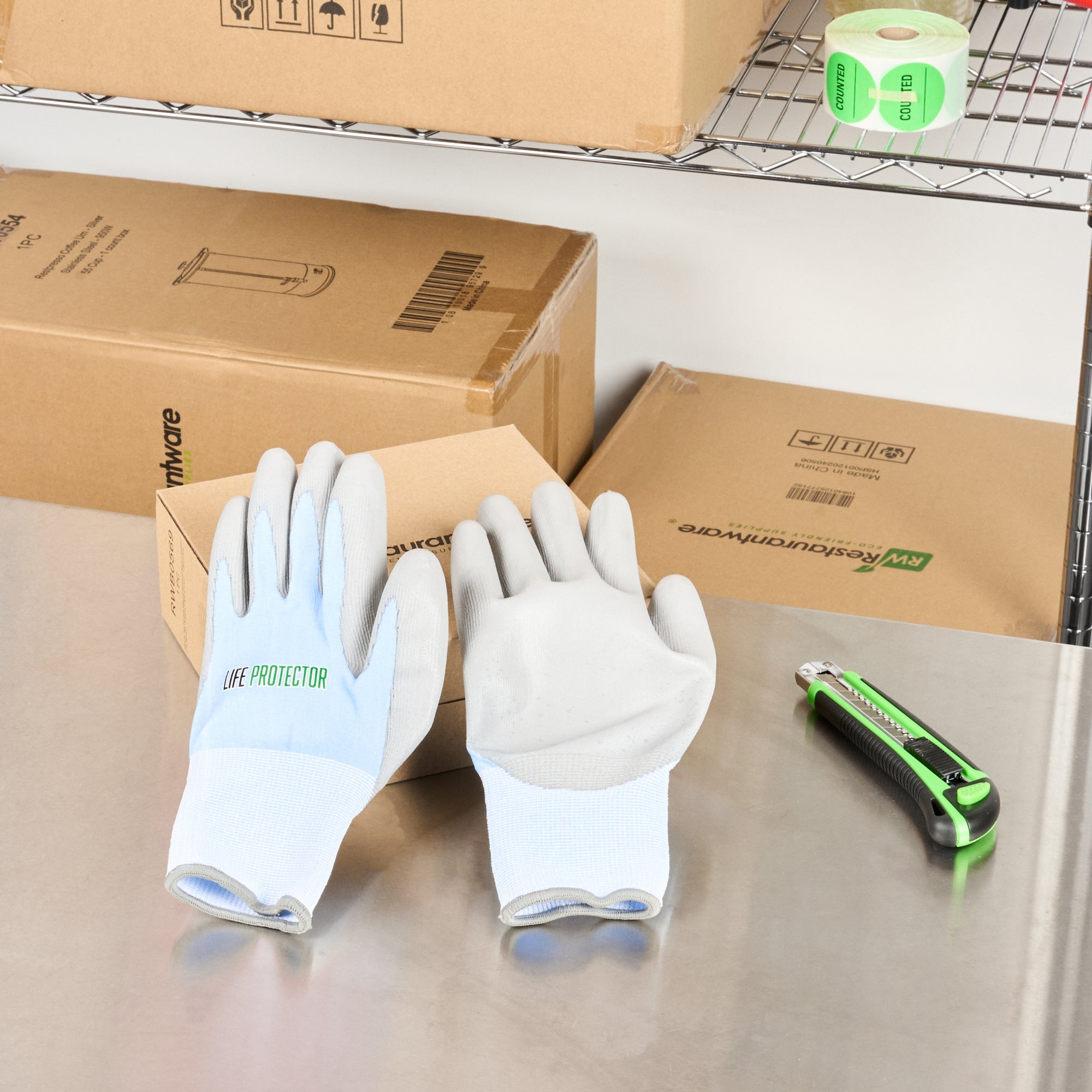 Life Protector Light Blue Diamond Blend Extra Large Work Gloves - with Foam Polyurethane Palm Coating, Cut-Resistant - Pair - 10 count box