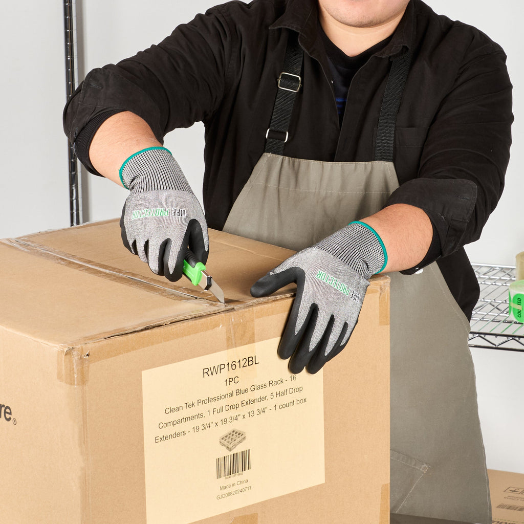 Life Protector Gray HPPE Polyester / Spandex Medium Work Gloves - Ultra-Thin Foam Nitrile Palm Coating, Cut-Resistant - Pair - 10 count box