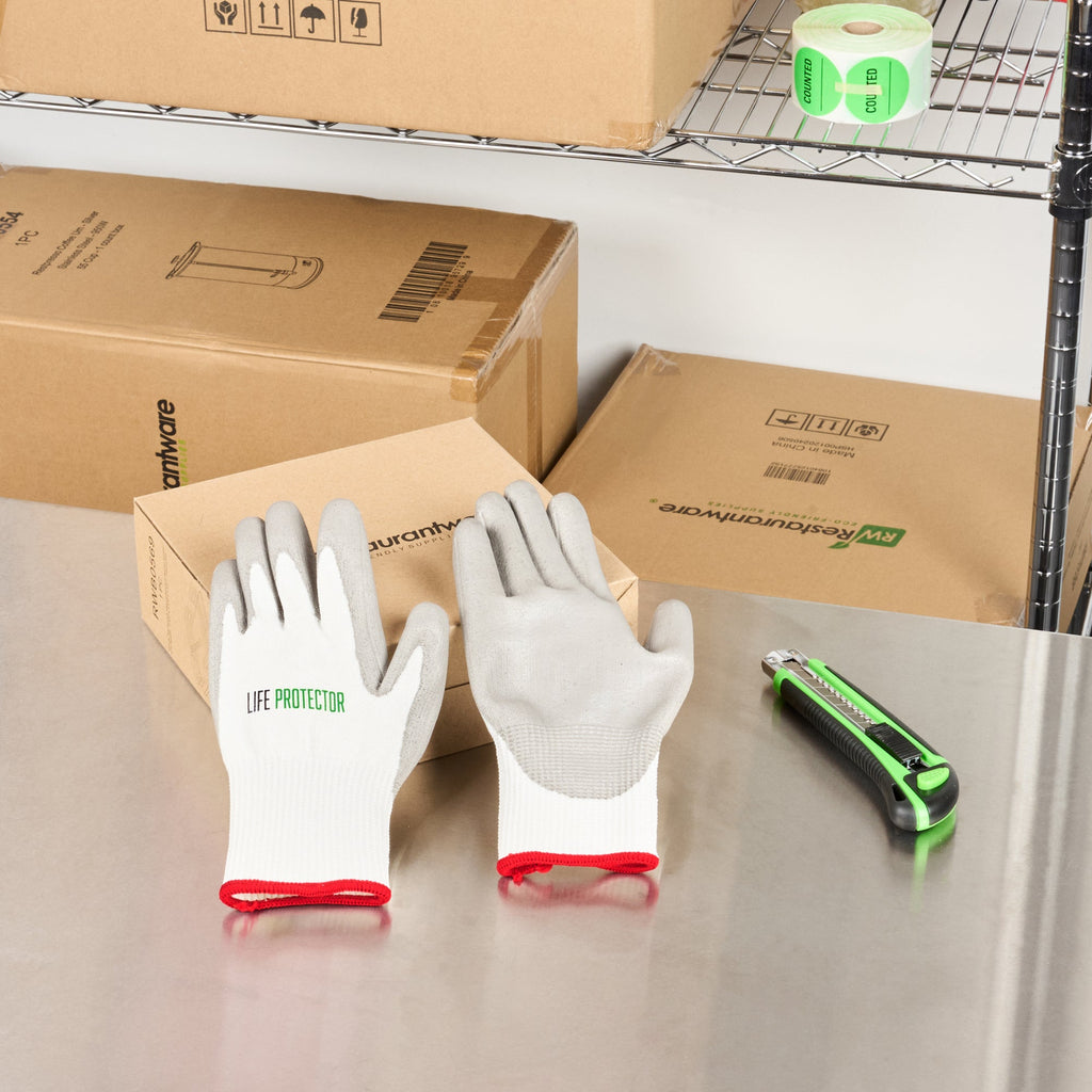 Life Protector White HPPE Polyester / Spandex Small Work Gloves - with Polyurethane Palm Coating, Cut-Resistant - Pair - 10 count box