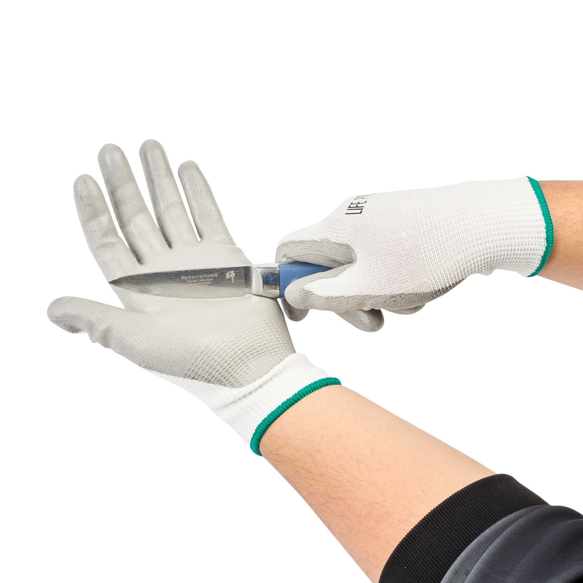 Life Protector White HPPE Polyester / Spandex Medium Work Gloves - with Polyurethane Palm Coating, Cut-Resistant - Pair - 1 count box