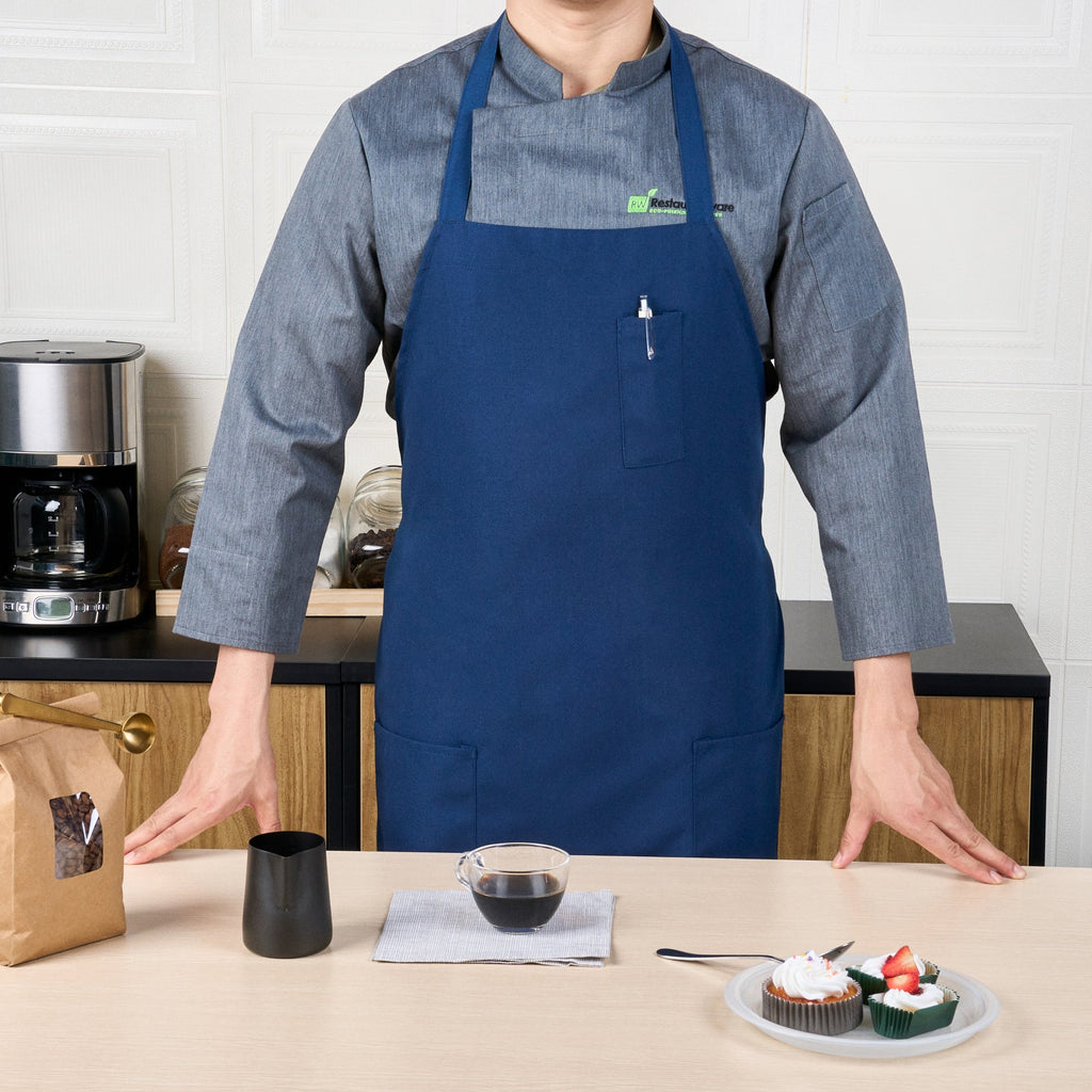 Chef 101 Blue Standard Bib Apron - with 3 Pockets - 32 1/2'' x 27 1/2'' - 100 count box