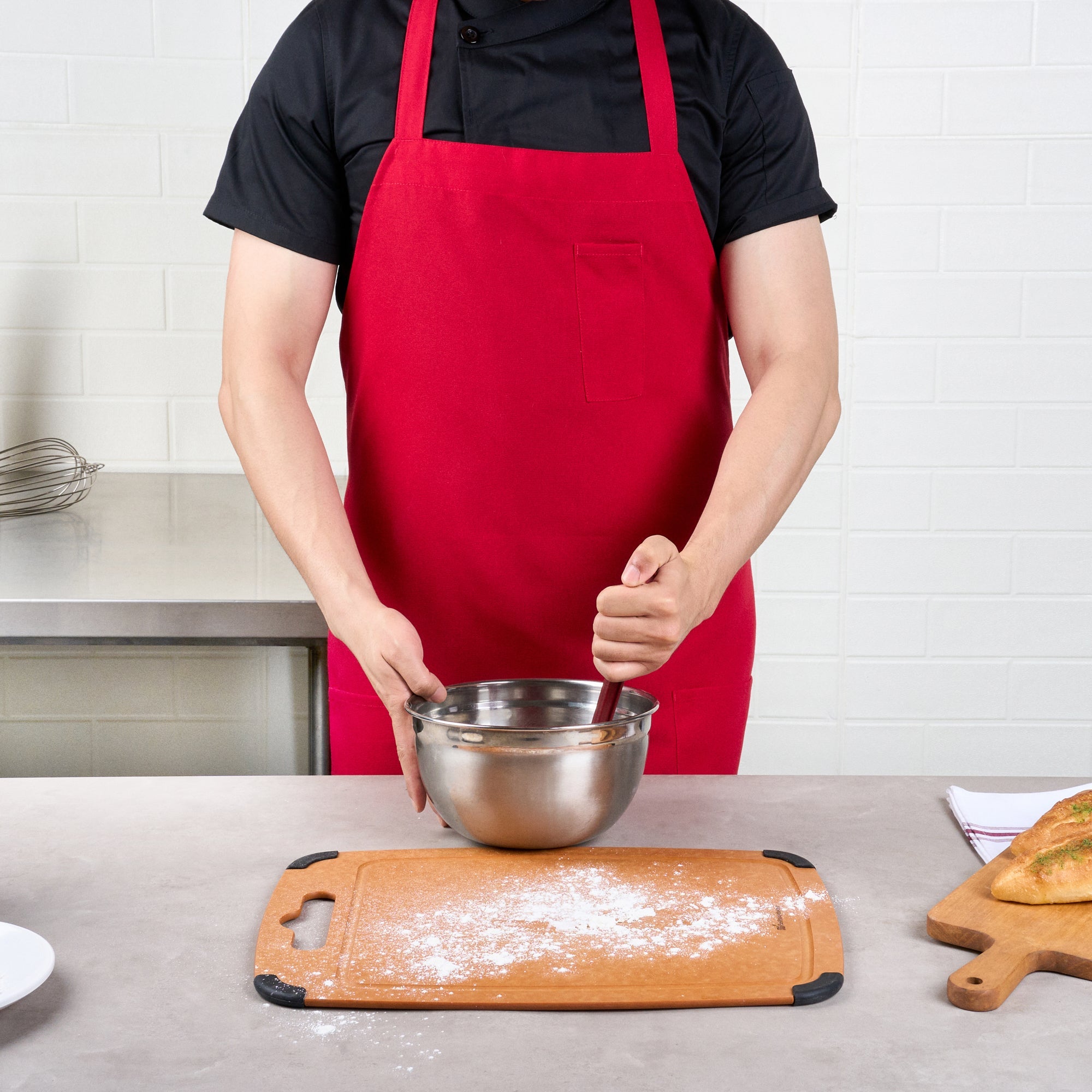 Chef 101 Red Standard Bib Apron - with 3 Pockets - 32 1/2'' x 27 1/2'' - 1 count box