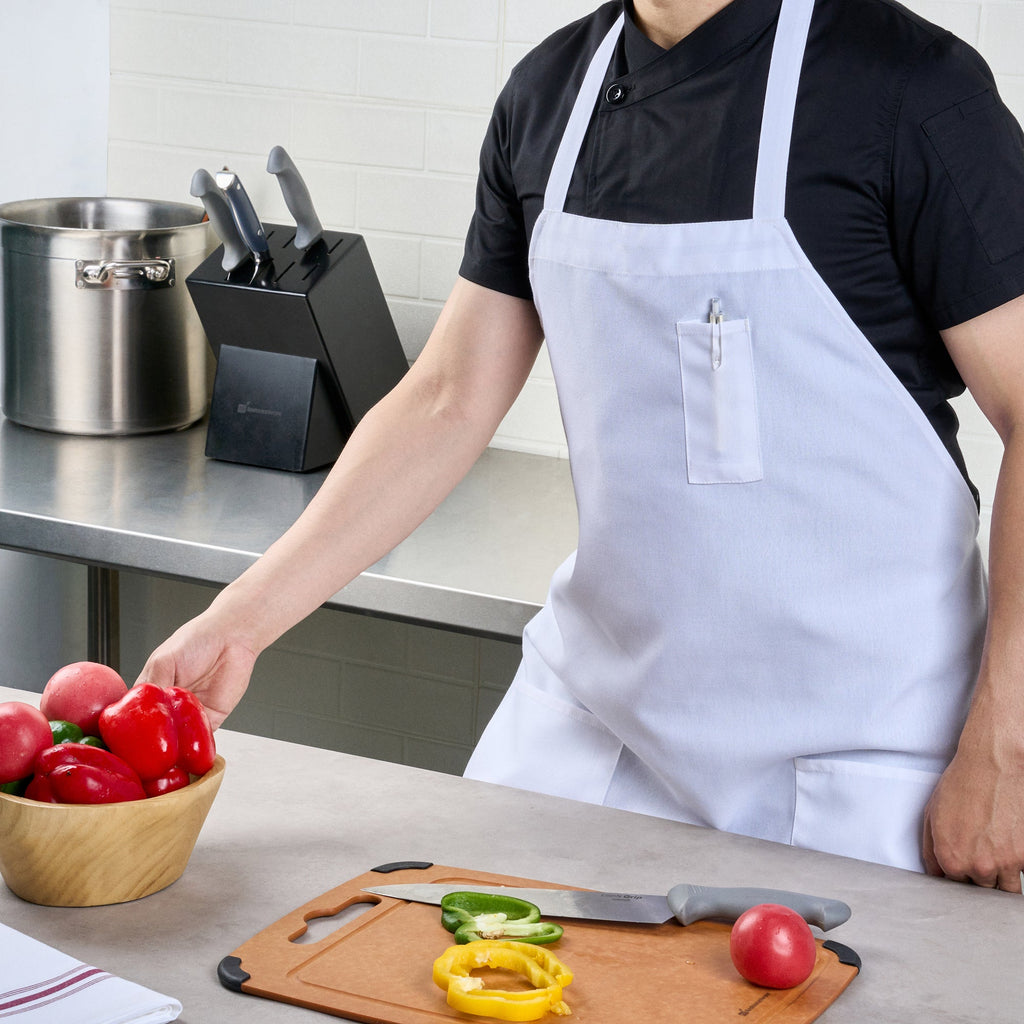Chef 101 White Standard Bib Apron - with 3 Pockets - 32 1/2'' x 27 1/2'' - 1 count box