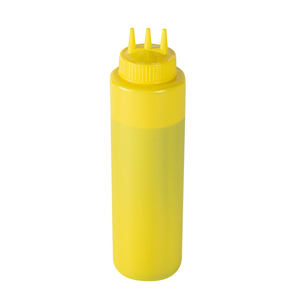 Sauce Tek 32 oz Yellow Plastic Mustard Squeeze Bottle - with Triple Dispersion Tip - 6 count box