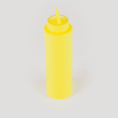 Sauce Tek 32 oz Yellow Plastic Mustard Squeeze Bottle - with Triple Dispersion Tip - 6 count box