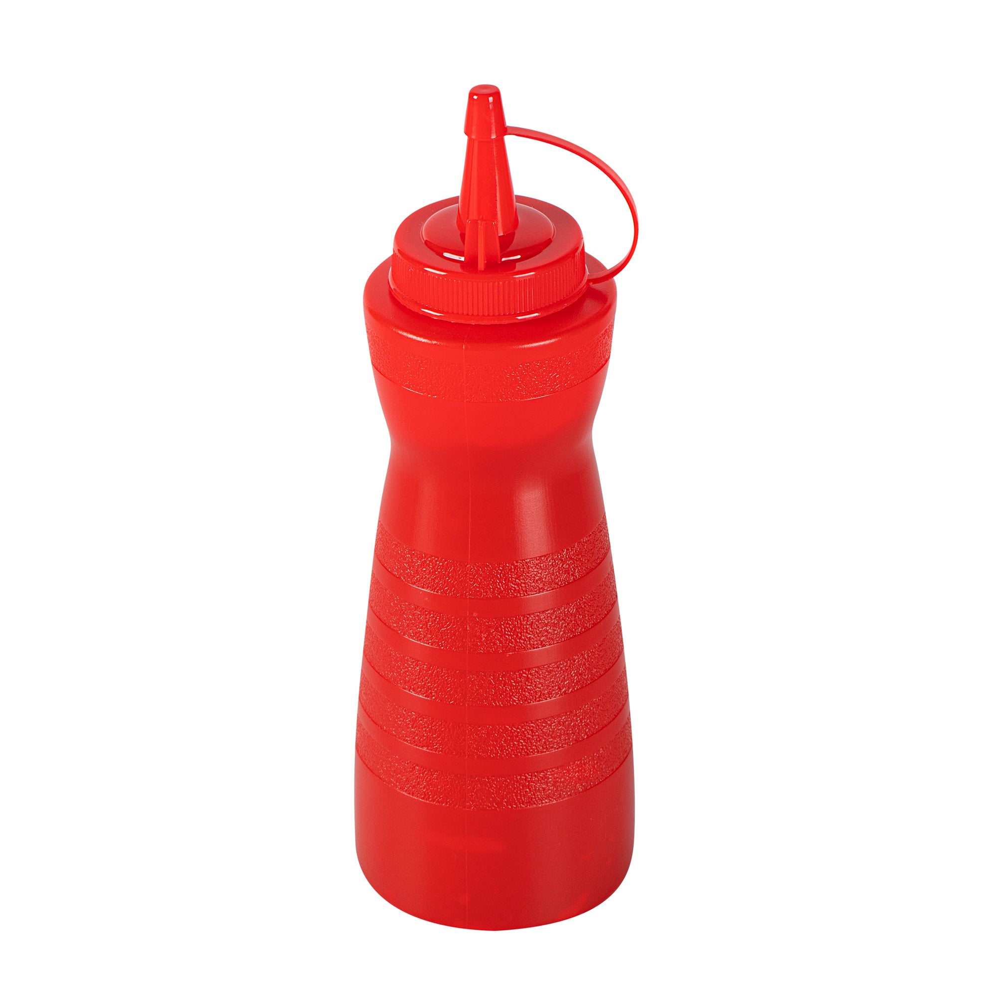 Sauce Tek 16 oz Red Plastic Squeeze Bottle - with Cap - 2 3/4" x 2 3/4" x 7 3/4" - 1 count box