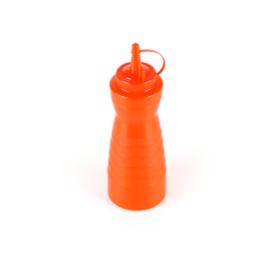 Sauce Tek 16 oz Red Plastic Squeeze Bottle - with Cap - 2 3/4" x 2 3/4" x 7 3/4" - 1 count box