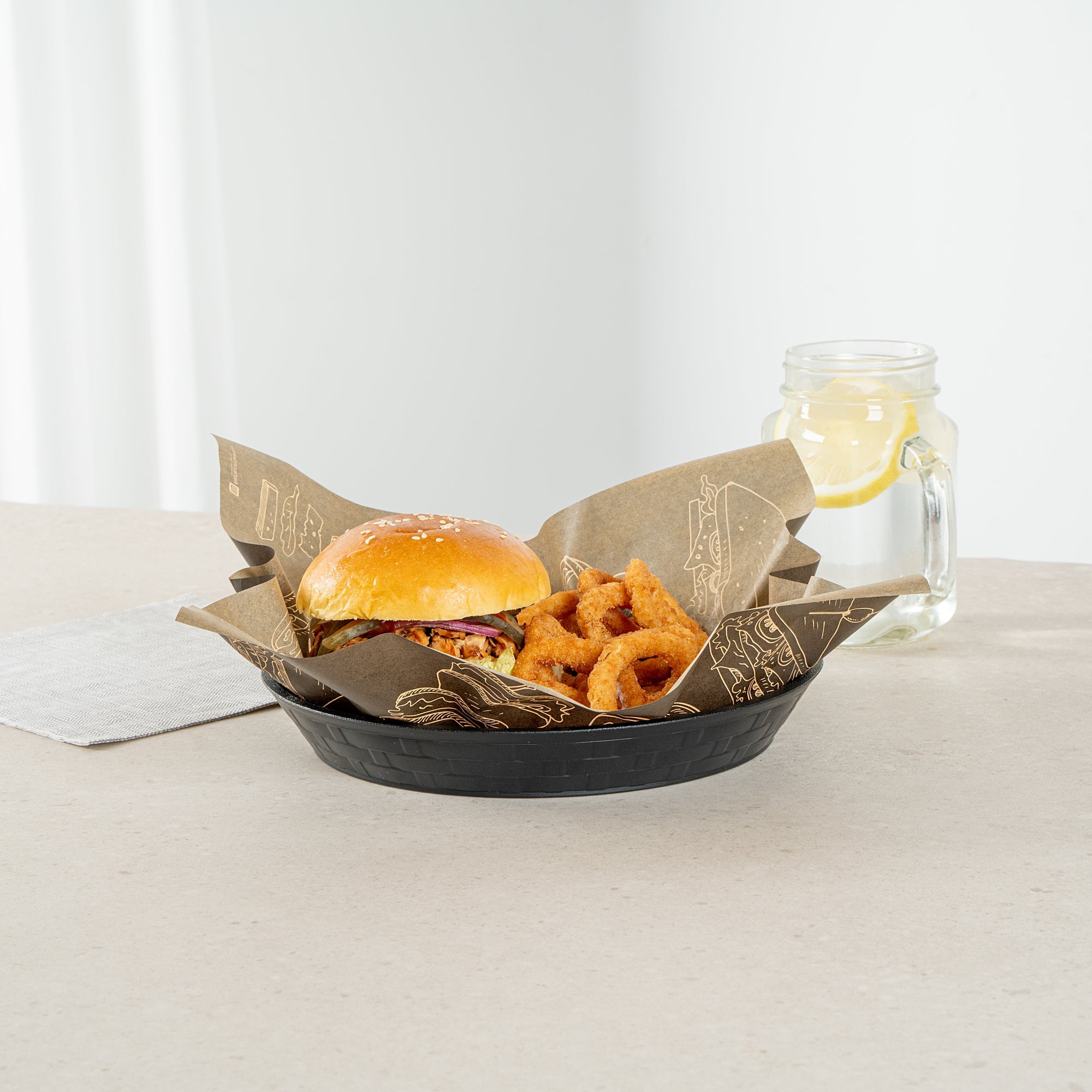 Chef 101 Round Black Plastic Diner Platter - 9" x 9" x 1 1/4" - 100 count box