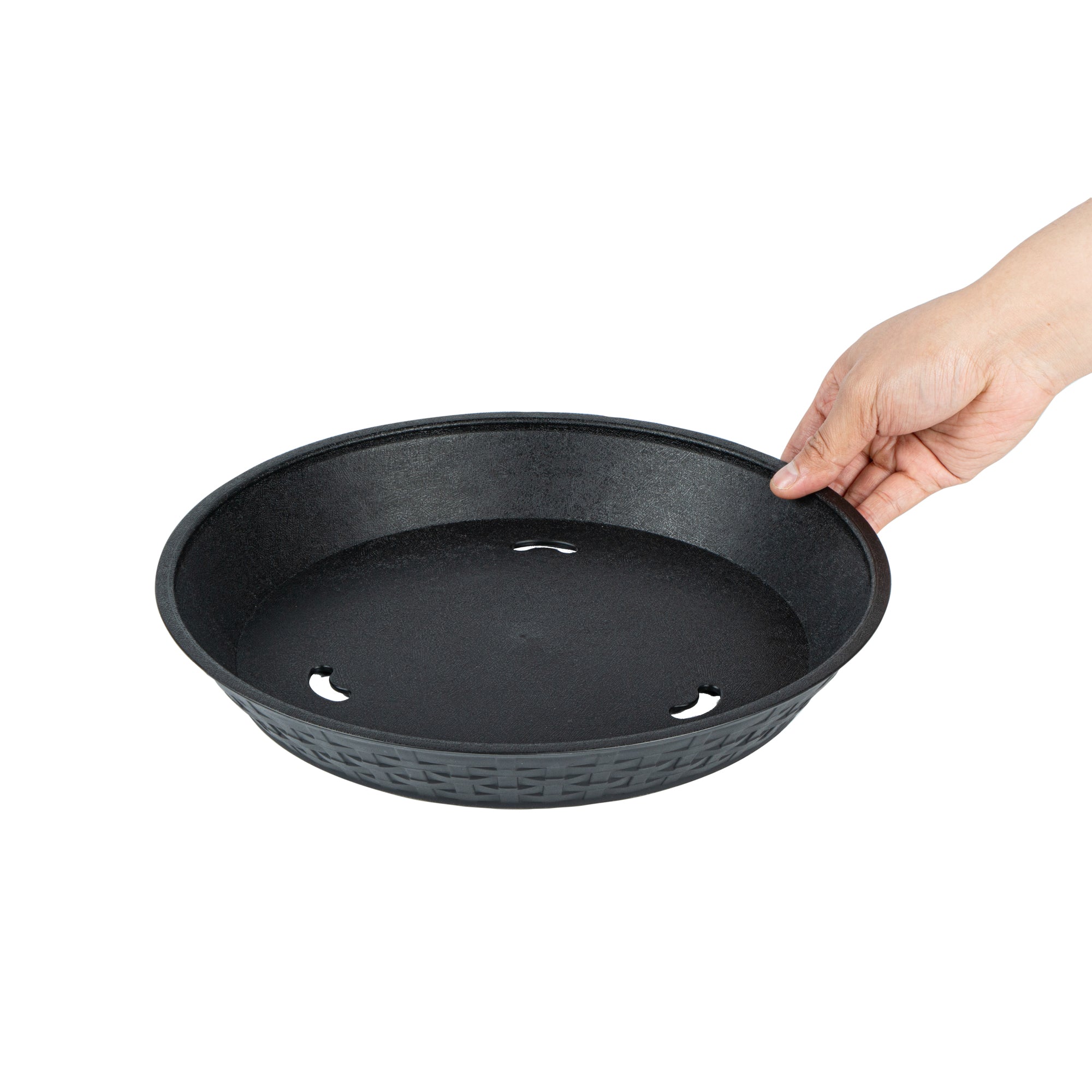 Chef 101 Round Black Plastic Diner Platter - 12" x 12" x 1 3/4" - 100 count box