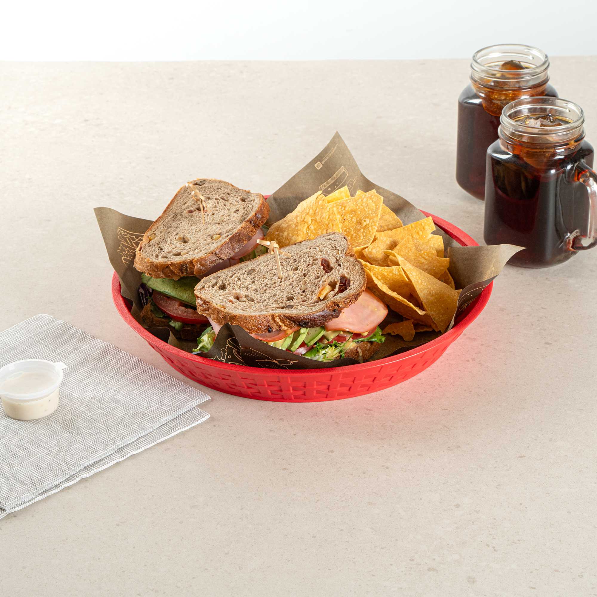 Chef 101 Round Red Plastic Diner Platter - 12" x 12" x 1 3/4" - 10 count box