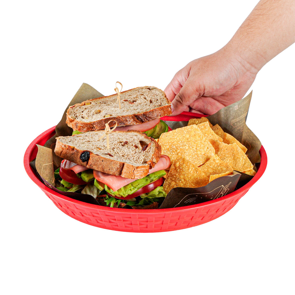 Chef 101 Round Red Plastic Diner Platter - 12" x 12" x 1 3/4" - 100 count box