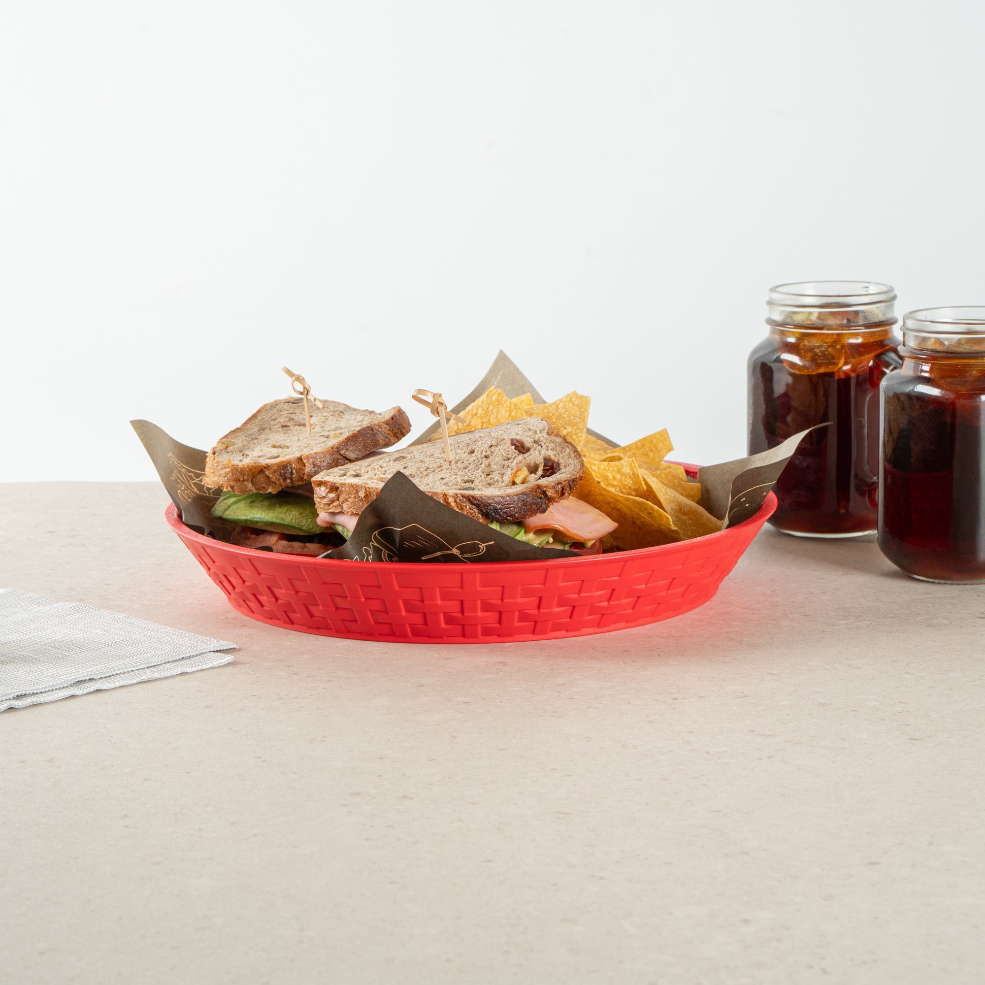 Chef 101 Round Red Plastic Diner Platter - 12" x 12" x 1 3/4" - 100 count box