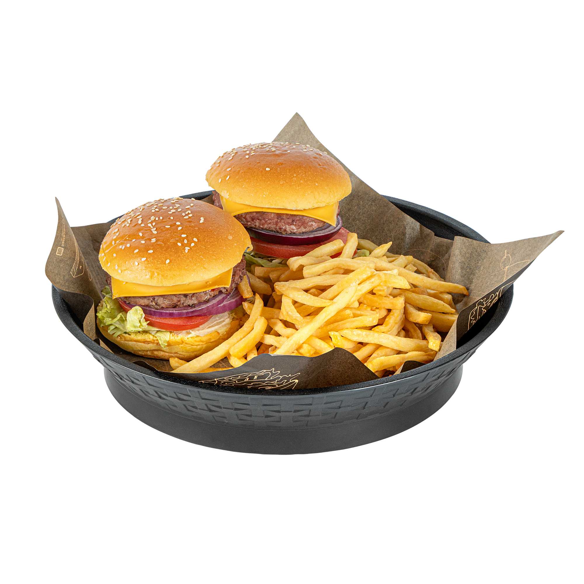 Chef 101 Round Black Plastic Diner Platter - with Base - 12" x 12" x 2 1/4" - 10 count box