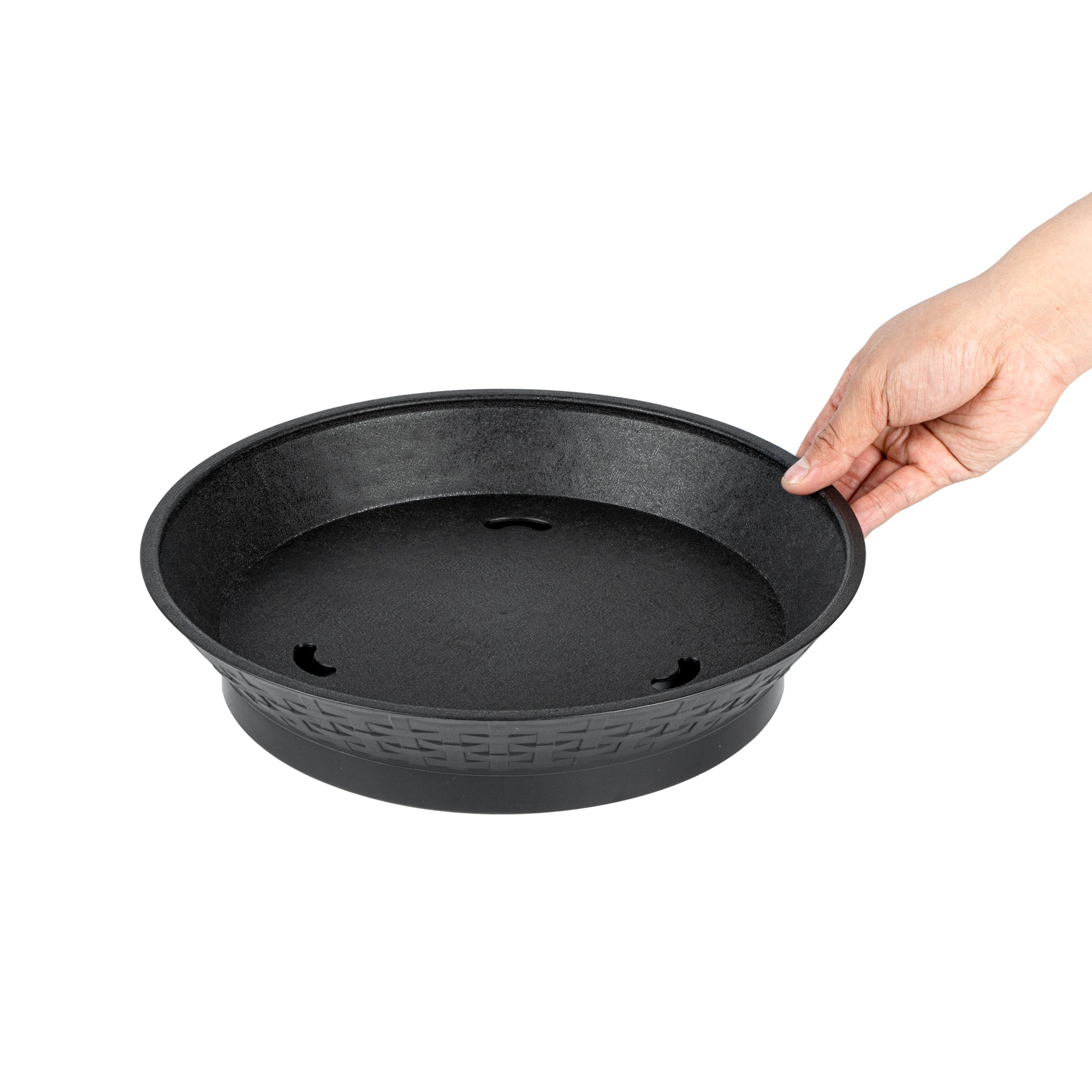 Chef 101 Round Black Plastic Diner Platter - with Base - 12" x 12" x 2 1/4" - 100 count box