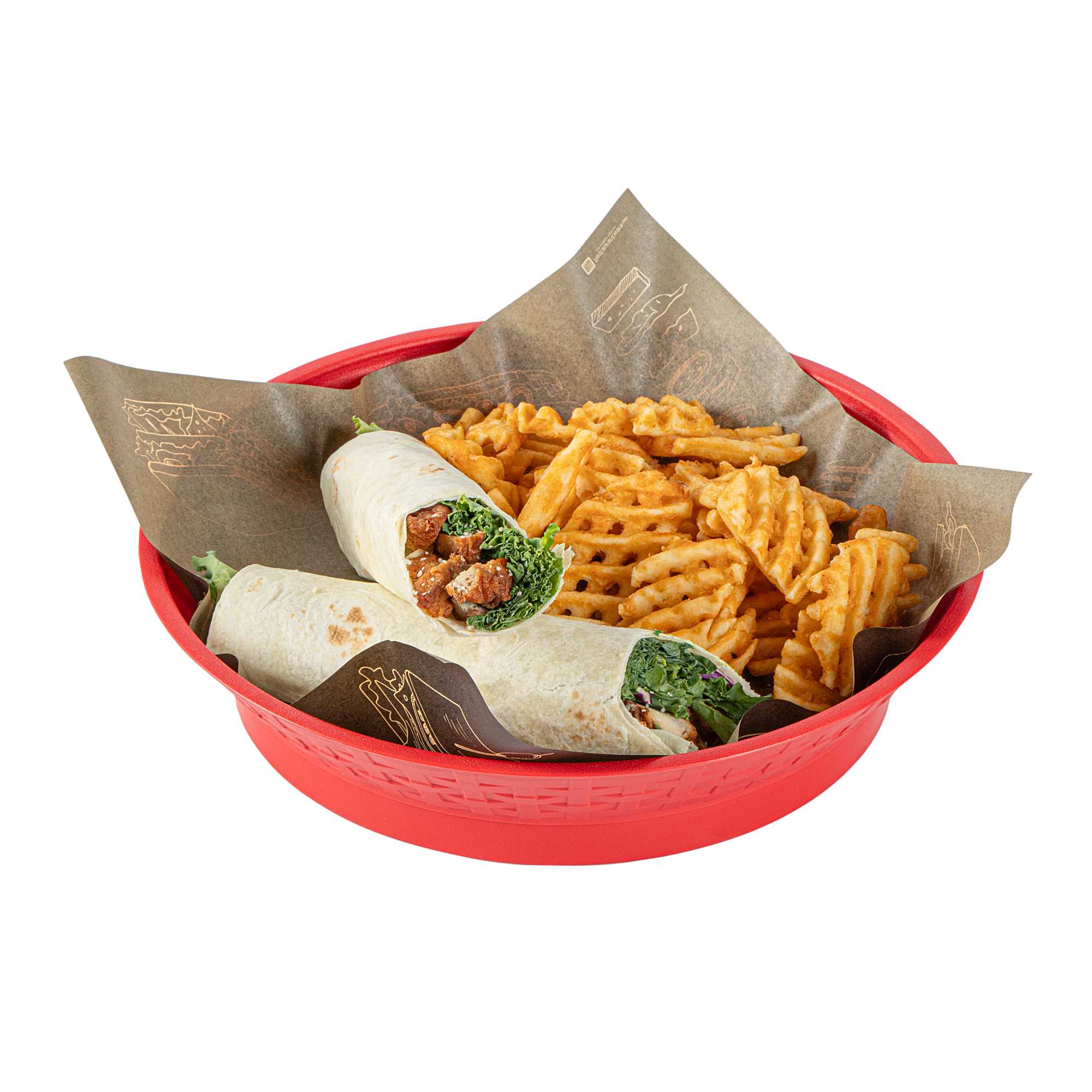 Chef 101 Round Red Plastic Diner Platter - with Base - 12" x 12" x 2 1/4" - 10 count box