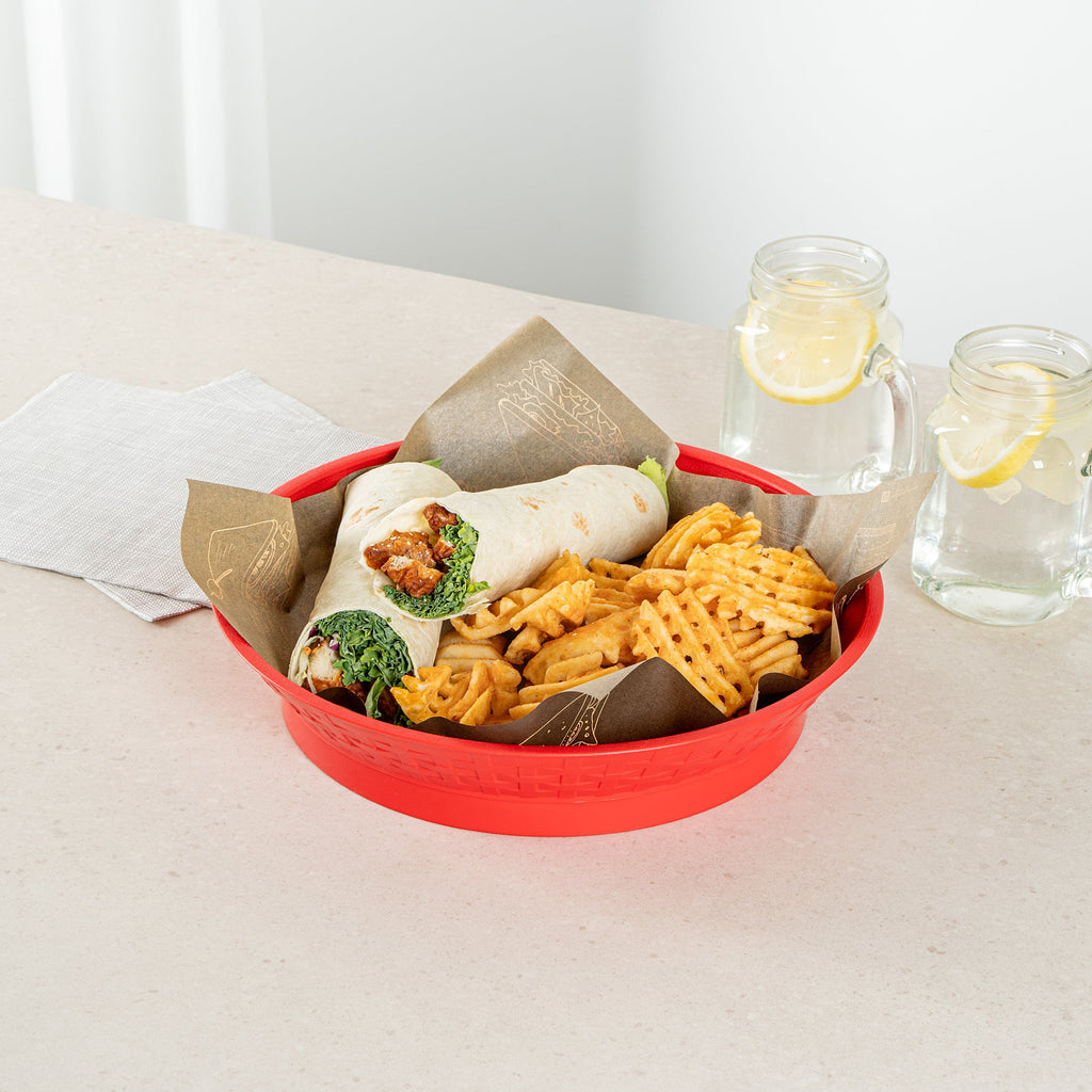 Chef 101 Round Red Plastic Diner Platter - with Base - 12" x 12" x 2 1/4" - 100 count box