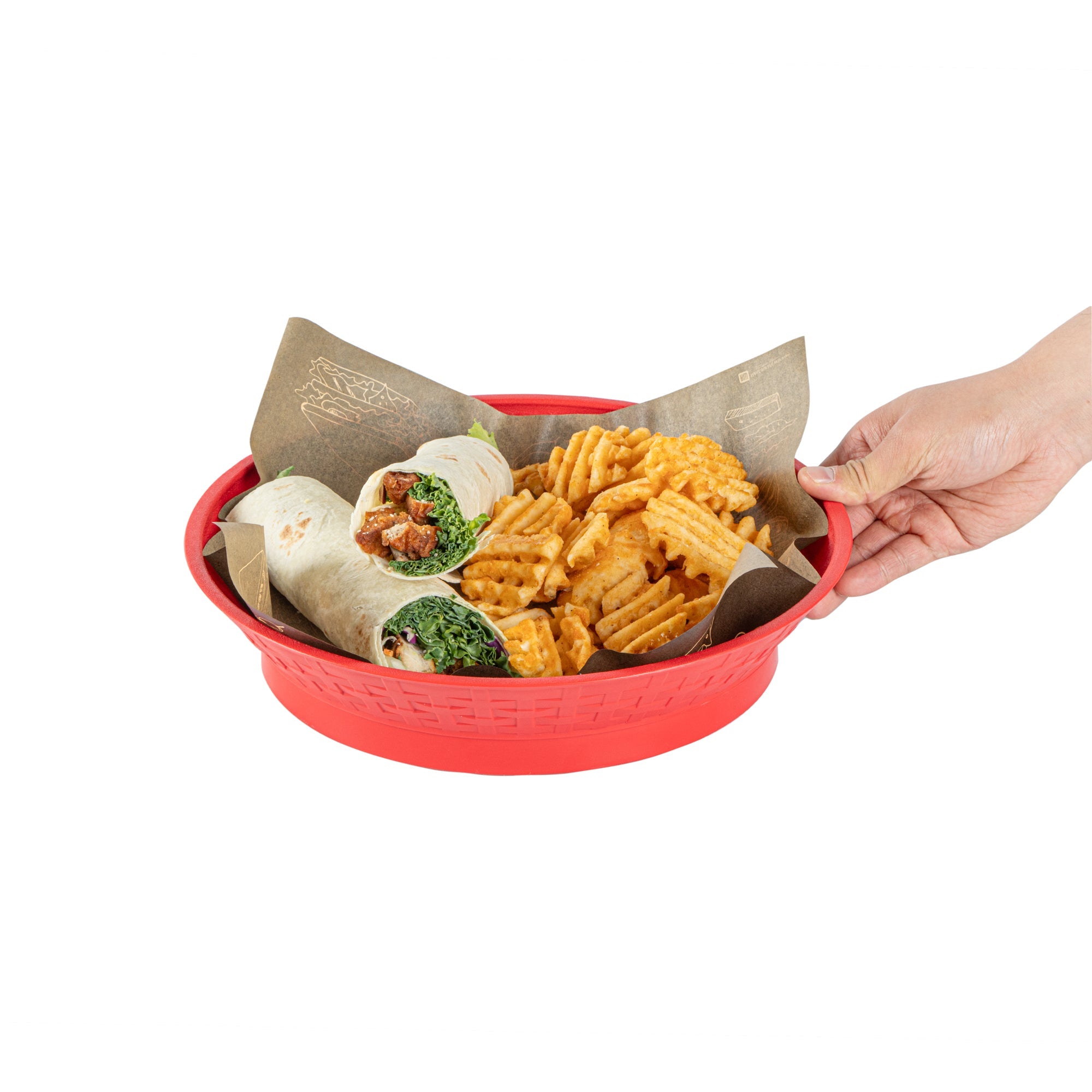 Chef 101 Round Red Plastic Diner Platter - with Base - 12" x 12" x 2 1/4" - 100 count box