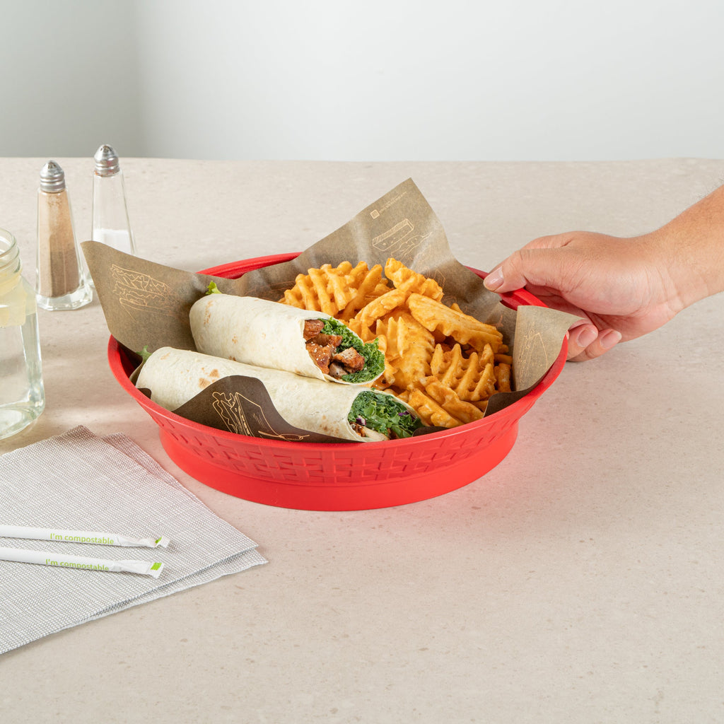Chef 101 Round Red Plastic Diner Platter - with Base - 12" x 12" x 2 1/4" - 100 count box