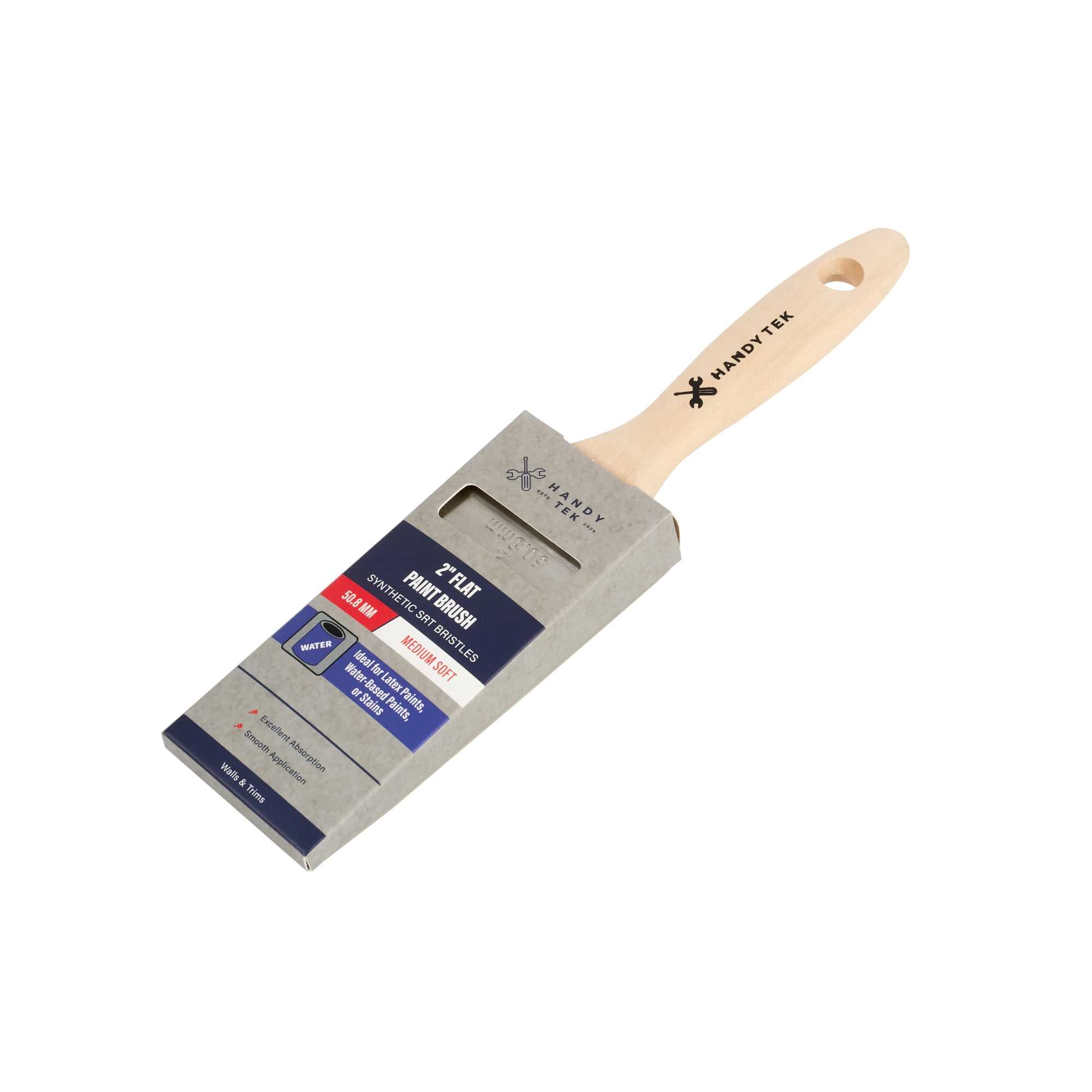 Handy Tek Synthetic Polyester Paint Brush - Flat, Beaver Tail - 2" - 120 count box