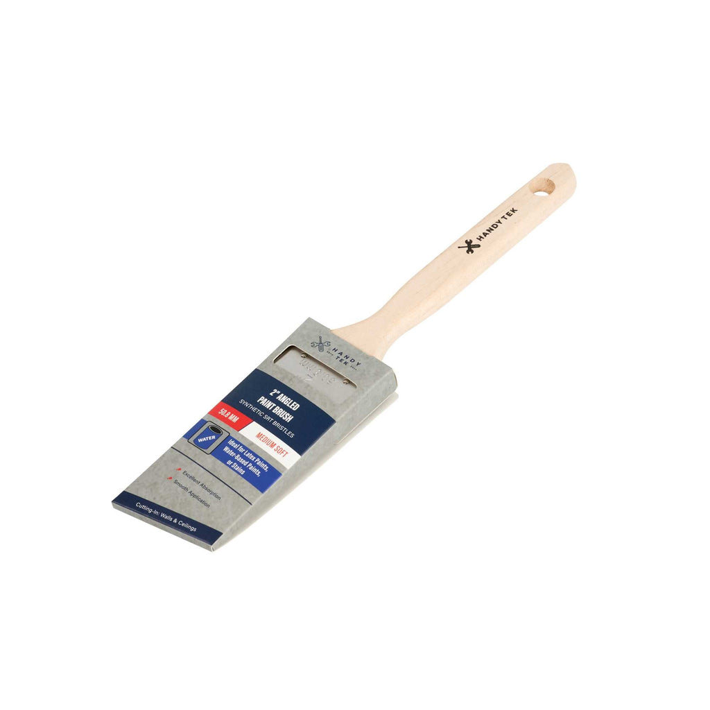Handy Tek Synthetic Polyester Paint Brush - Angled, Long Handle - 2" - 6 count box