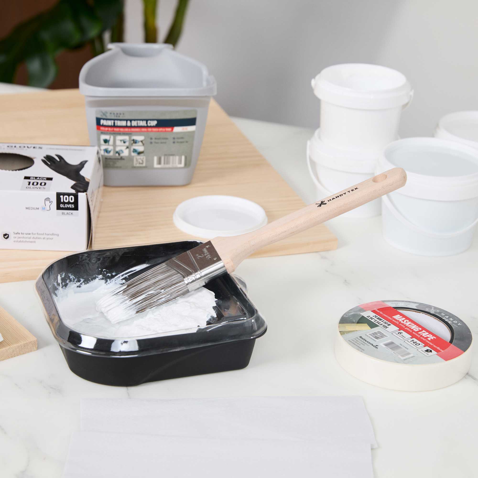 Handy Tek Synthetic Polyester Paint Brush - Angled, Long Handle - 2" - 6 count box