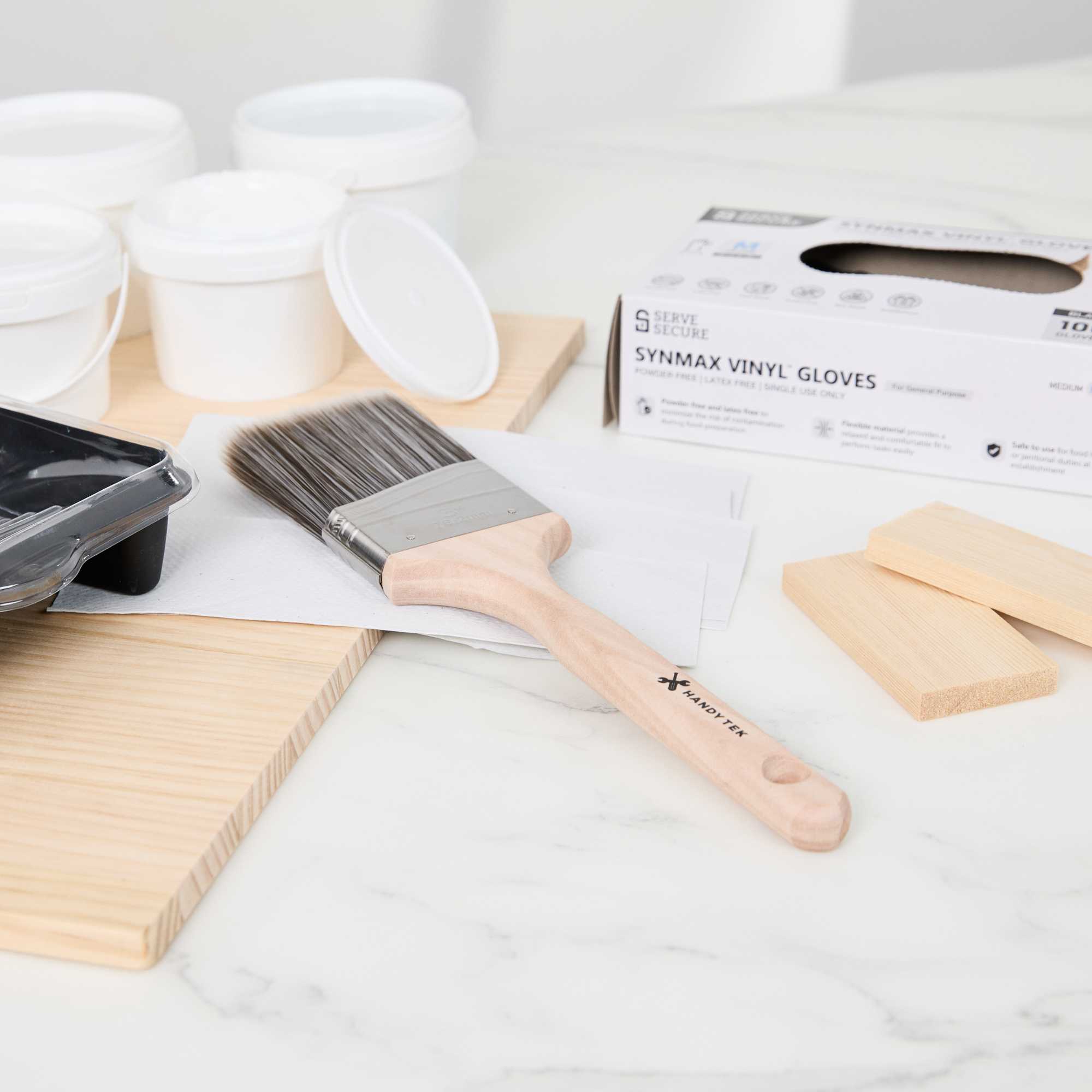 Handy Tek Synthetic Polyester Paint Brush - Angled, Long Handle - 3" - 48 count box