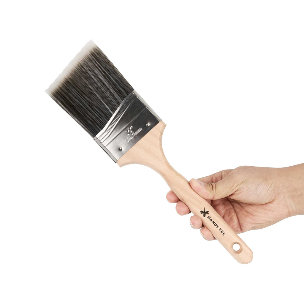 Handy Tek Synthetic Polyester Paint Brush - Angled, Long Handle - 3" - 48 count box