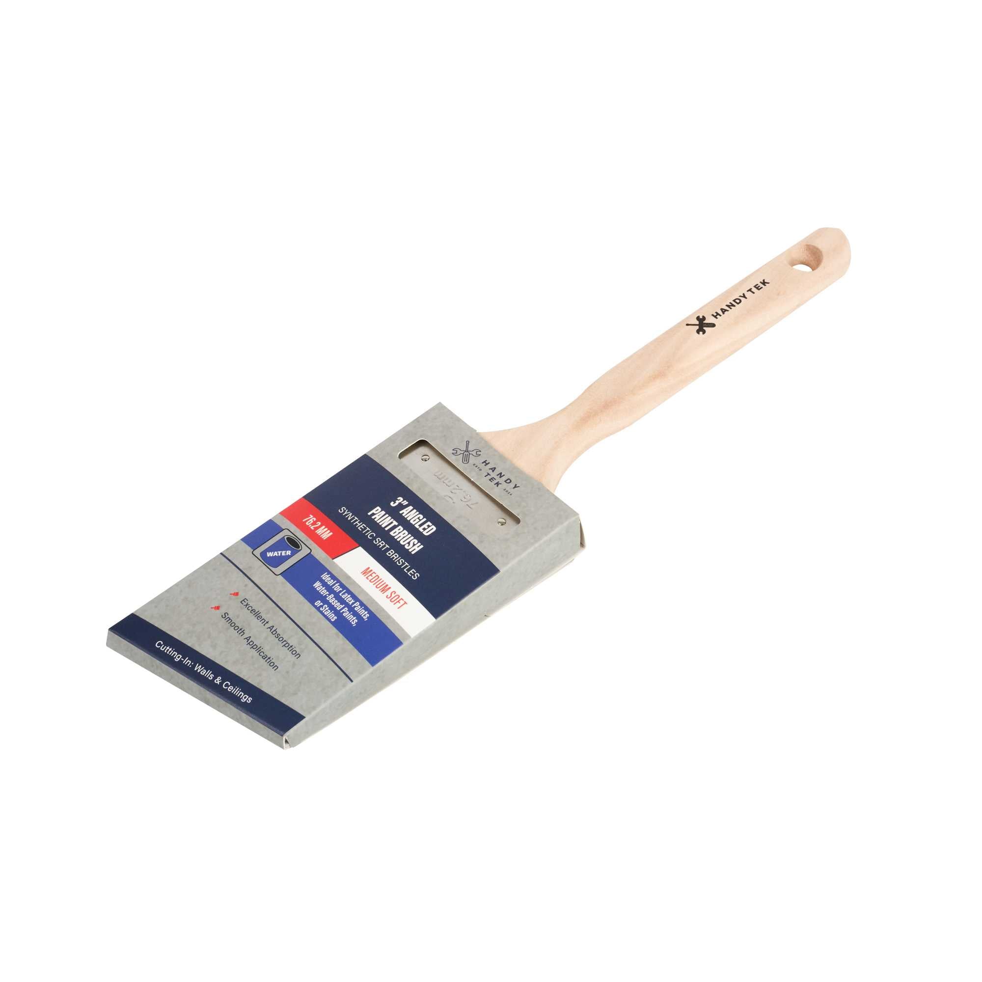 Handy Tek Synthetic Polyester Paint Brush - Angled, Long Handle - 3" - 48 count box