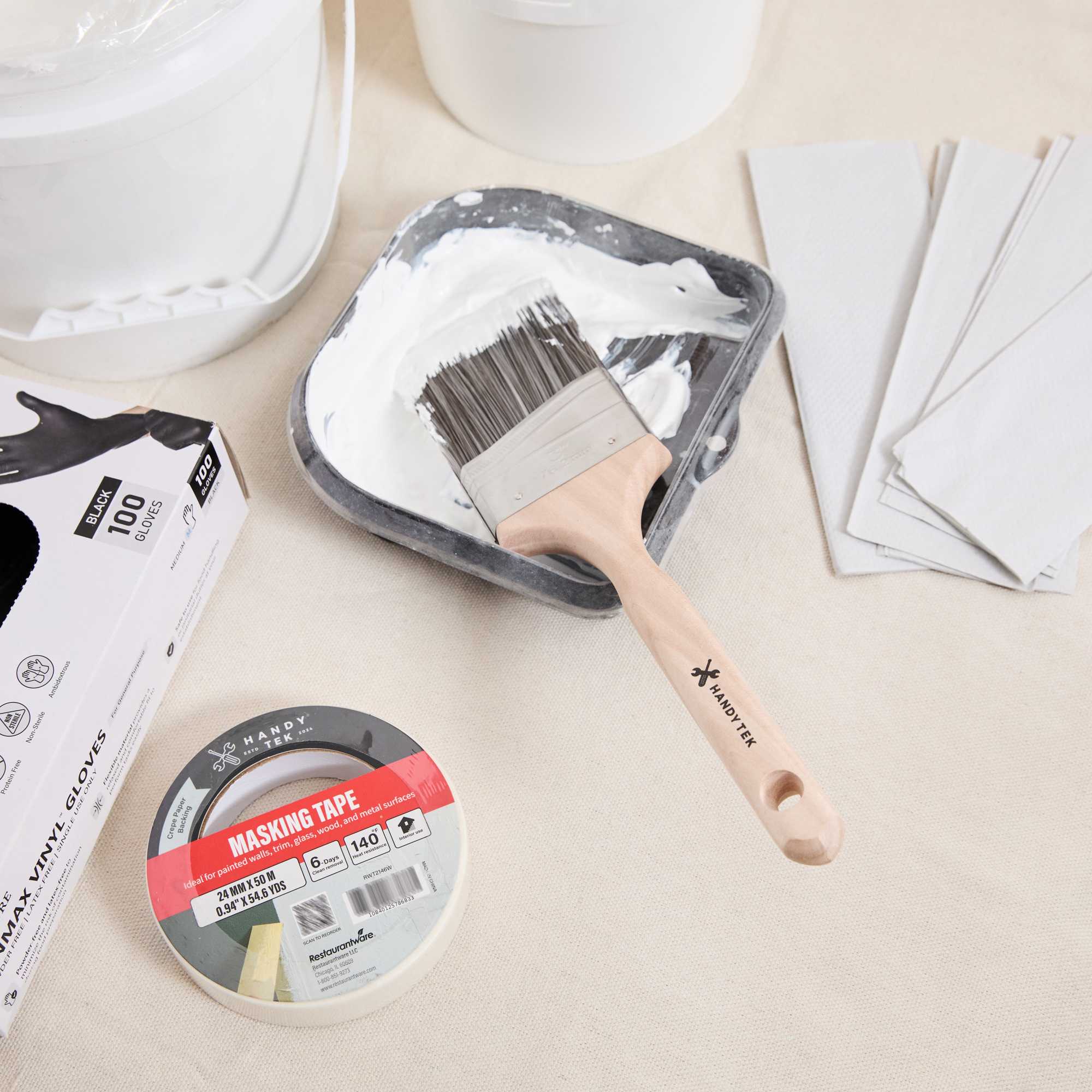 Handy Tek Synthetic Polyester Paint Brush - Angled, Long Handle - 3" - 48 count box