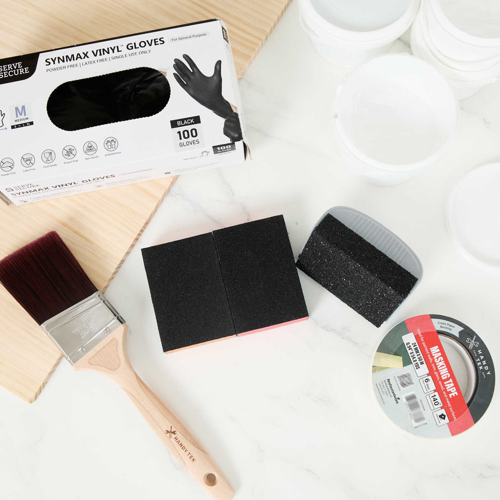 Handy Tek Assorted Grit Sanding Sponge Set - 4-Piece, Flat Edges, with Handle - 4 1/4" x 2 3/4" x 4 1/2" - 1 count box