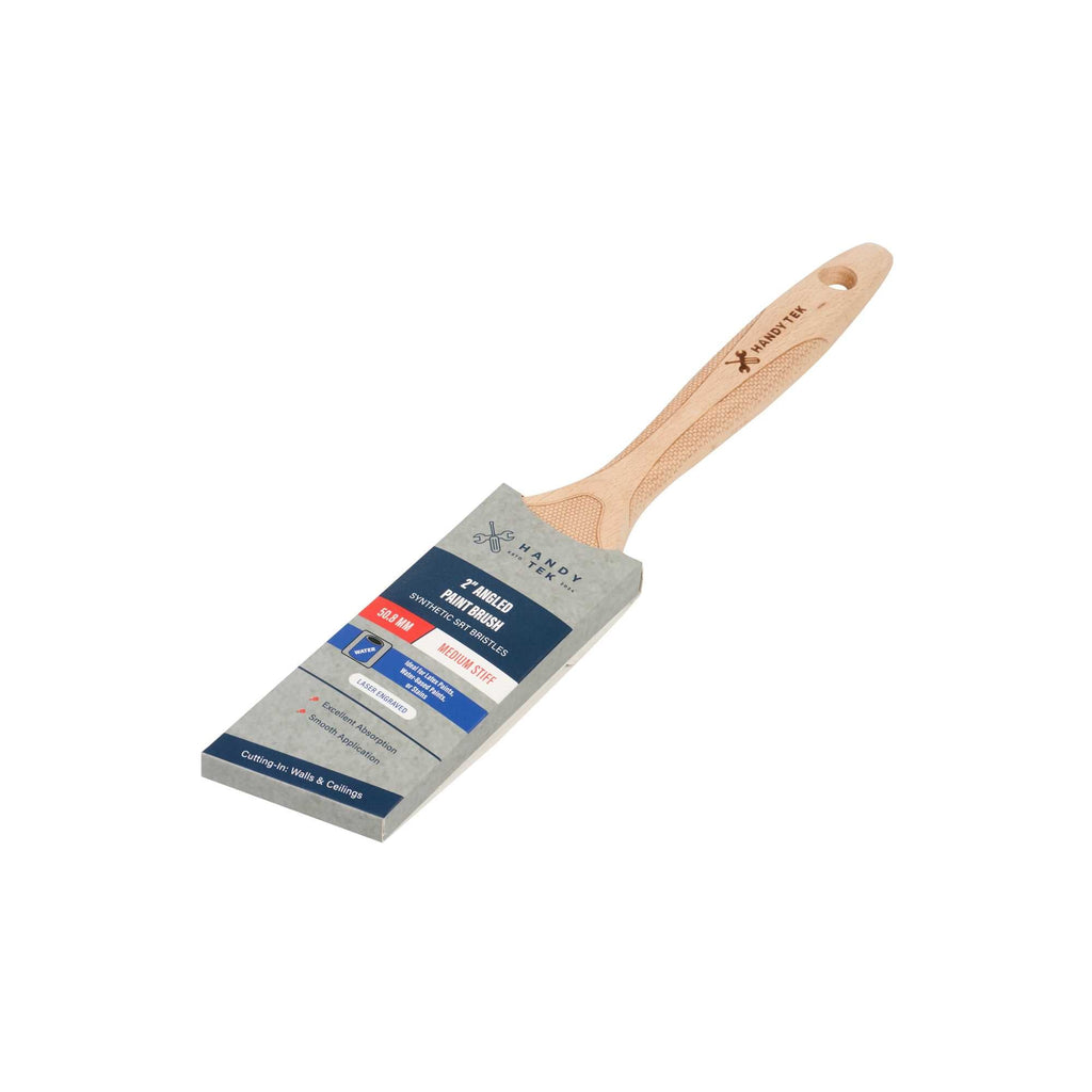 Handy Tek Polyester Paint Brush - Angled, Soft Tip, Textured Handle - 2" - 1 count box