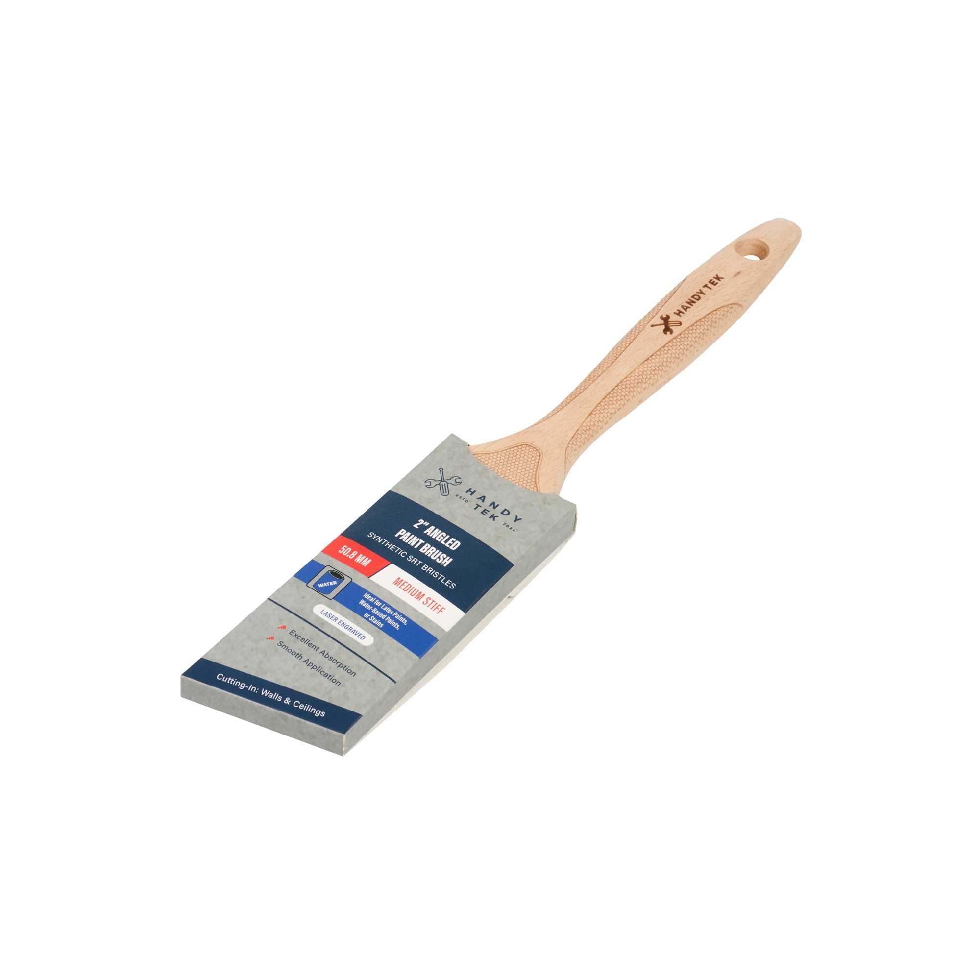Handy Tek Polyester Paint Brush - Angled, Soft Tip, Textured Handle - 2" - 1 count box