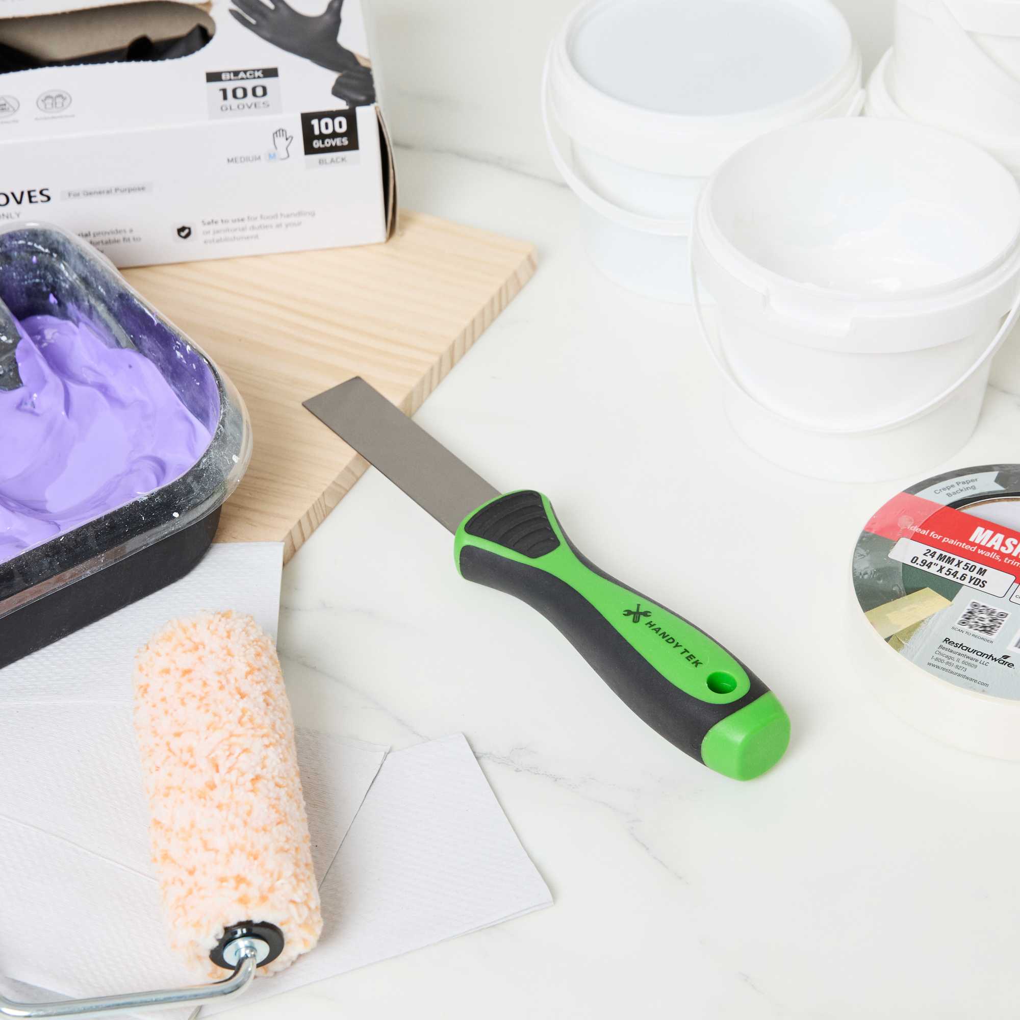 Handy Tek Carbon Steel Putty Knife - Flexible, Soft Grip Handle - 1" - 1 count box
