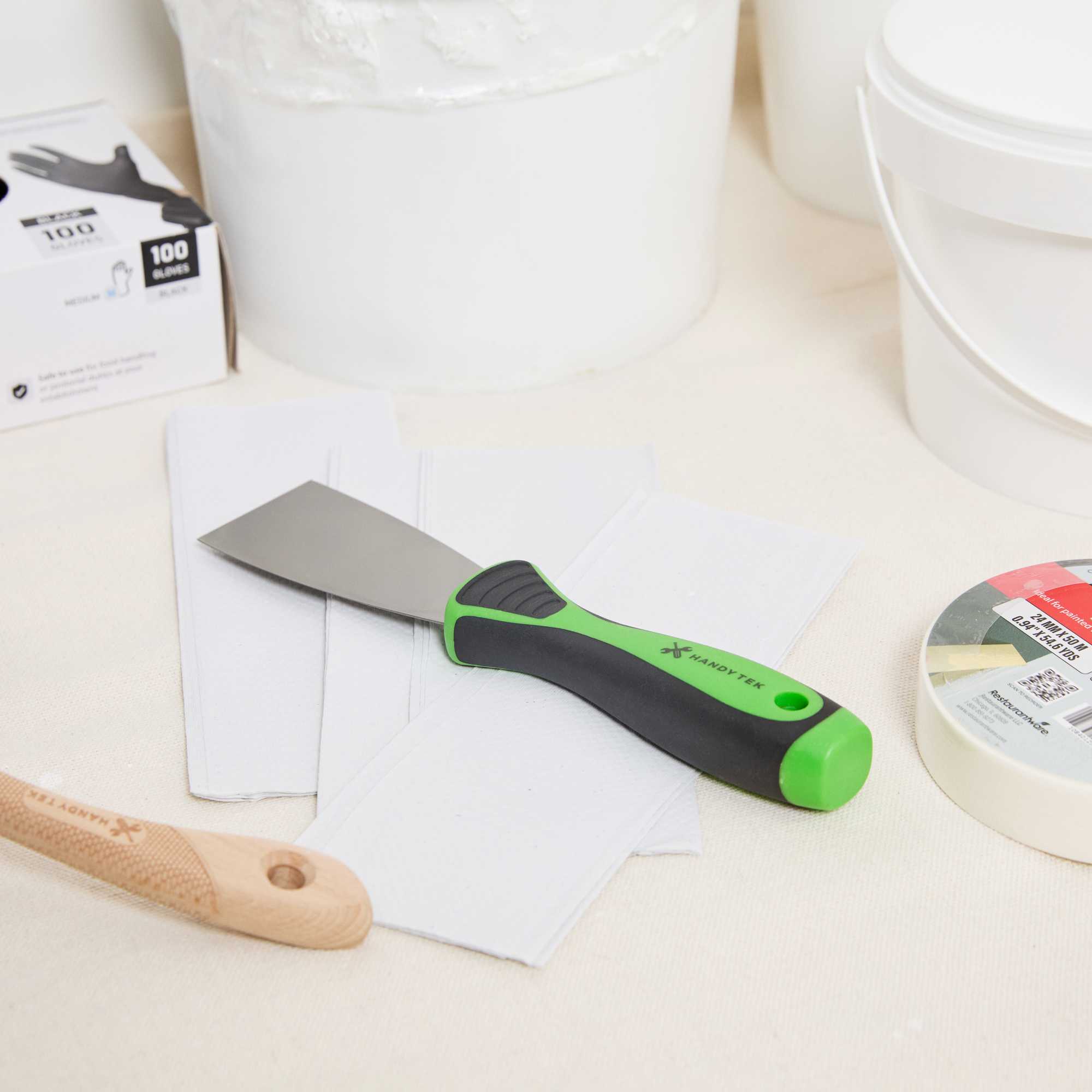 Handy Tek Carbon Steel Putty Knife - Flexible, Soft Grip Handle - 2" - 1 count box