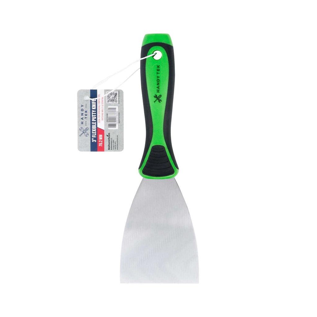 Handy Tek Carbon Steel Putty Knife - Flexible, Soft Grip Handle - 3" - 1 count box