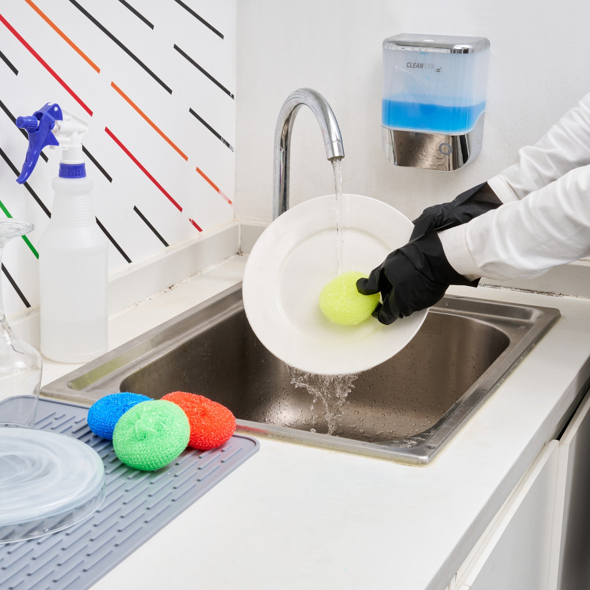 Clean Tek Professional Assorted Plastic Mesh Dish Scrubber - Non-Scratch - 4 count box