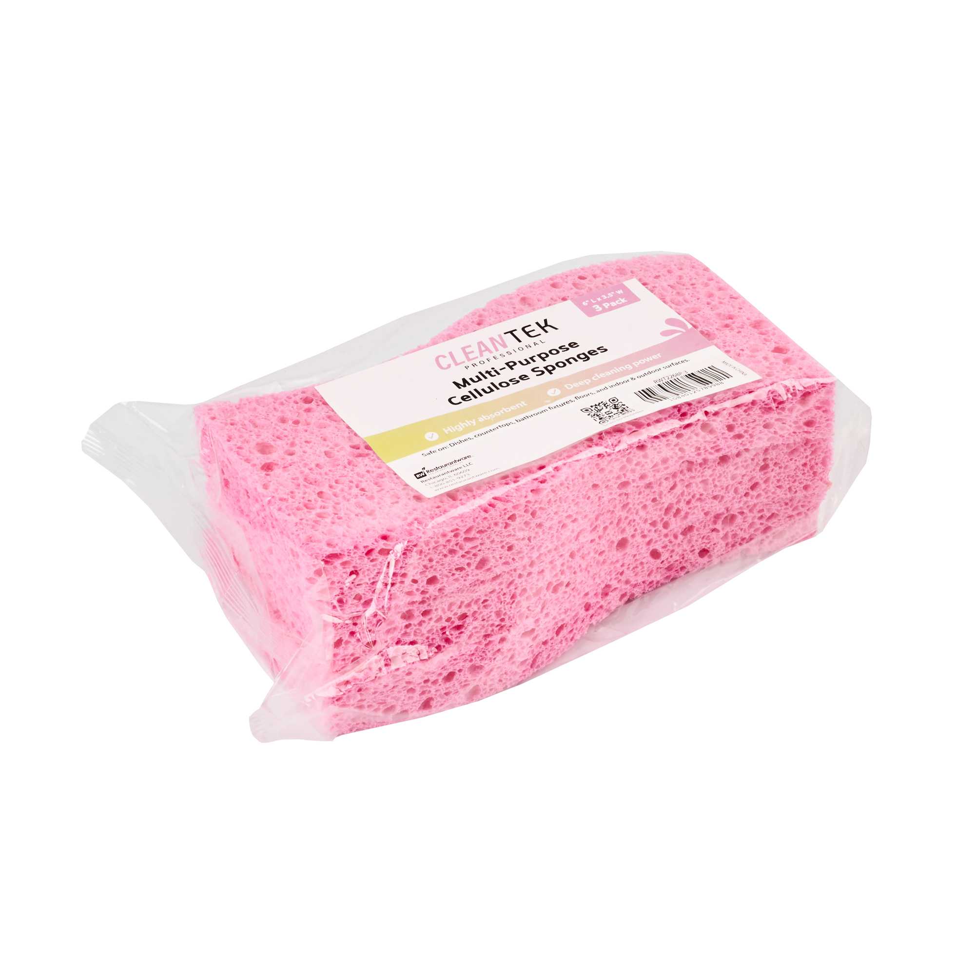 Clean Tek Professional Pink Cellulose Sponge - 6" x 3 1/2" x 3/4" - 3 count box