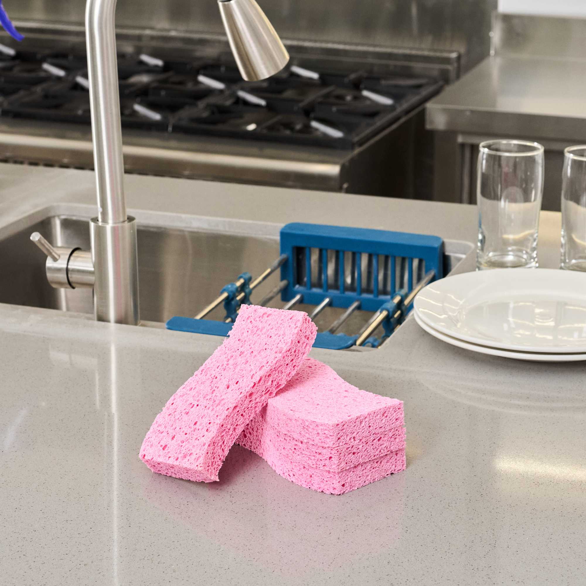 Clean Tek Professional Pink Cellulose Sponge - 6" x 3 1/2" x 3/4" - 3 count box