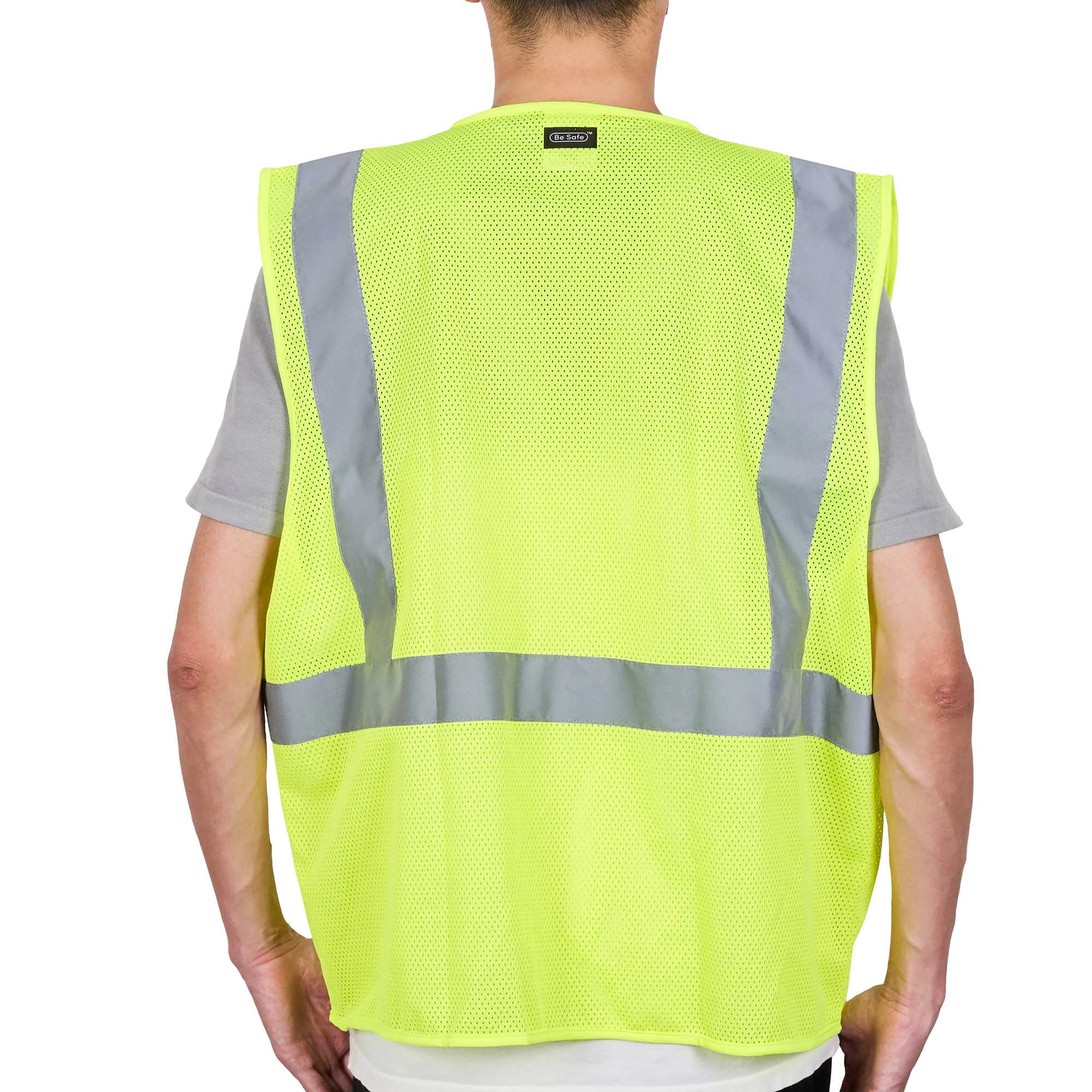 Be Safe Type R Class 2 Lime L/XL High Visibility Mesh Safety Vest - Hook/Loop Closure, Reflective Tape - 20 count box