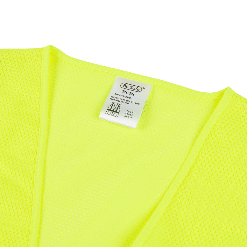 Be Safe Type R Class 2 Lime 2XL/3XL High Visibility Mesh Safety Vest - Hook/Loop Closure, Reflective Tape - 20 count box