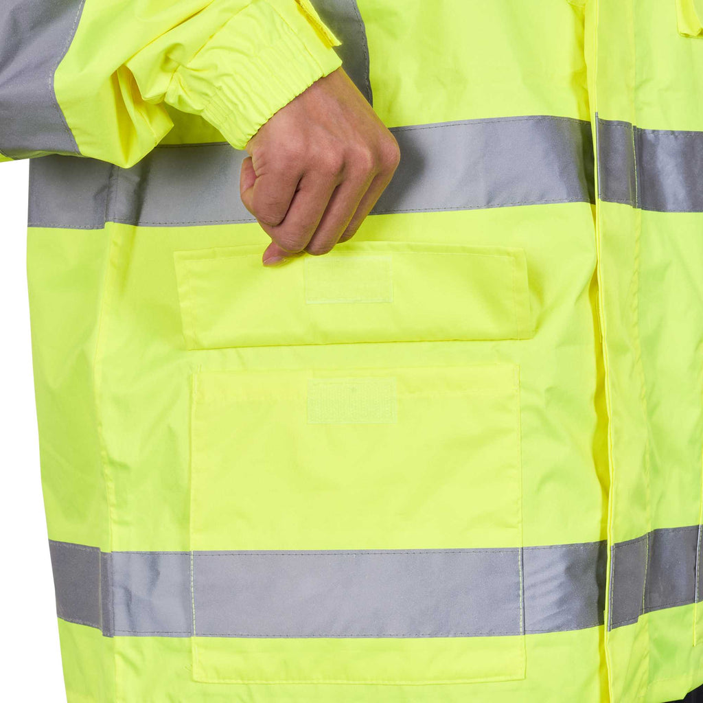 Be Safe Type R Class 3 Lime M High Visibility Lightweight Rain Jacket - Zipper Closure, Reflective Tape - 20 count box
