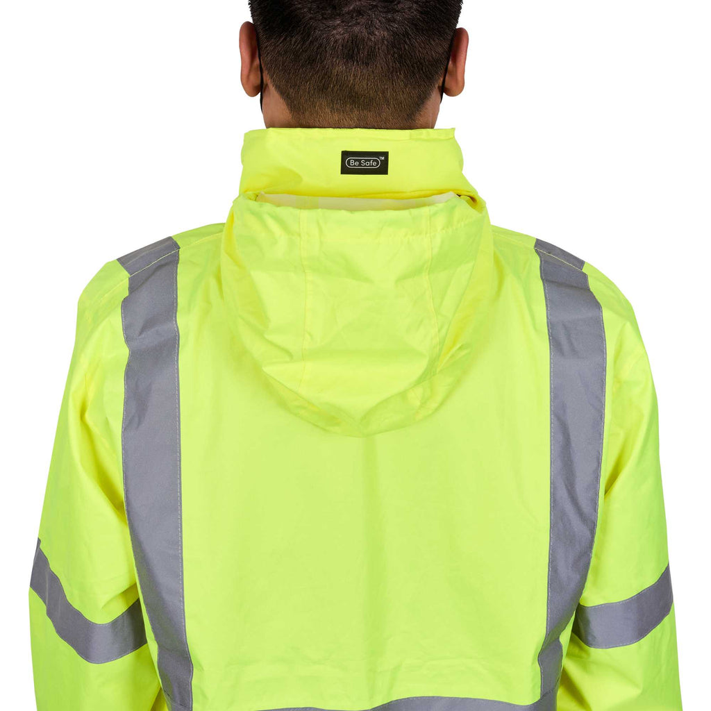 Be Safe Type R Class 3 Lime 2XL High Visibility Lightweight Rain Jacket - Zipper Closure, Reflective Tape - 20 count box