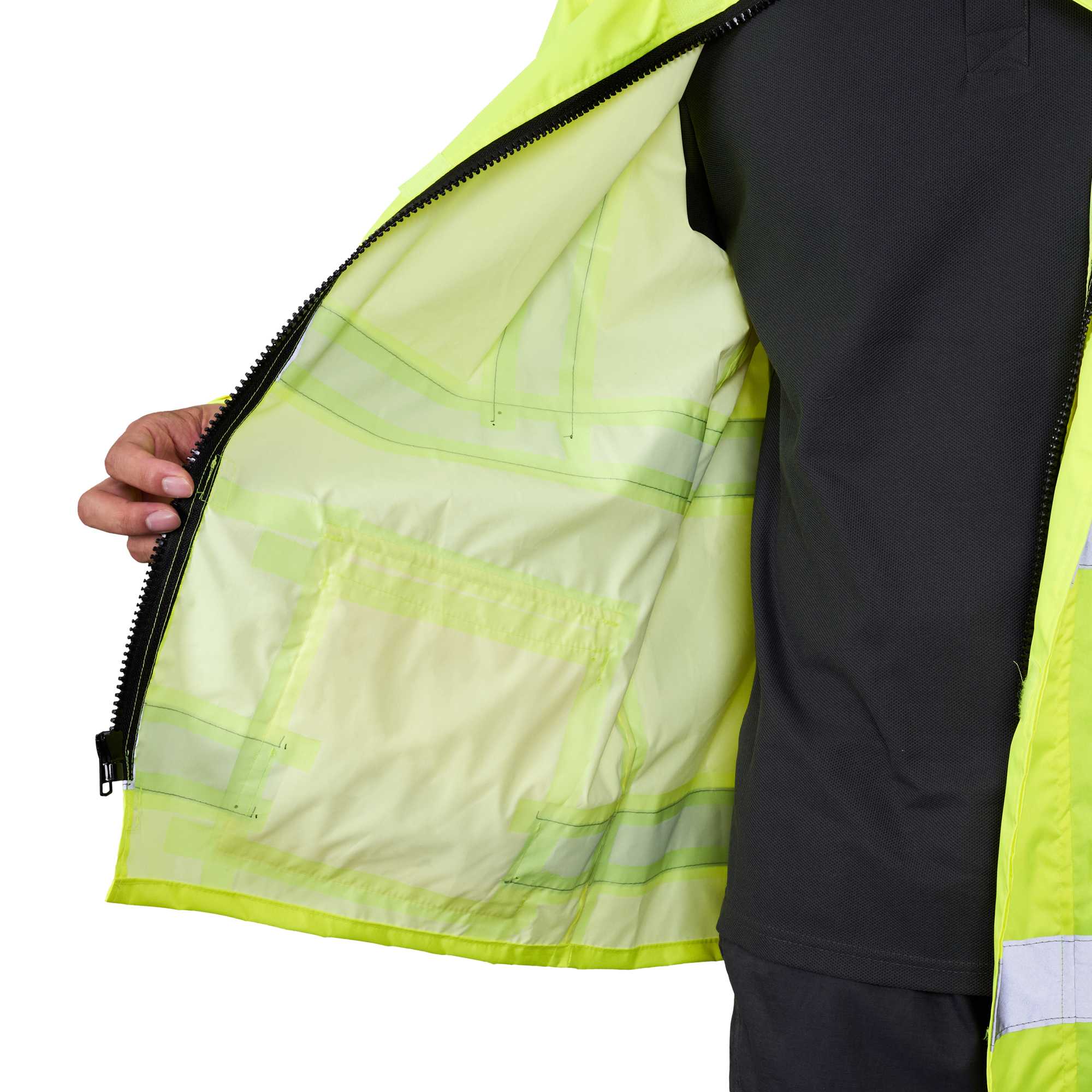 Be Safe Type R Class 3 Lime 2XL High Visibility Lightweight Rain Jacket - Zipper Closure, Reflective Tape - 20 count box