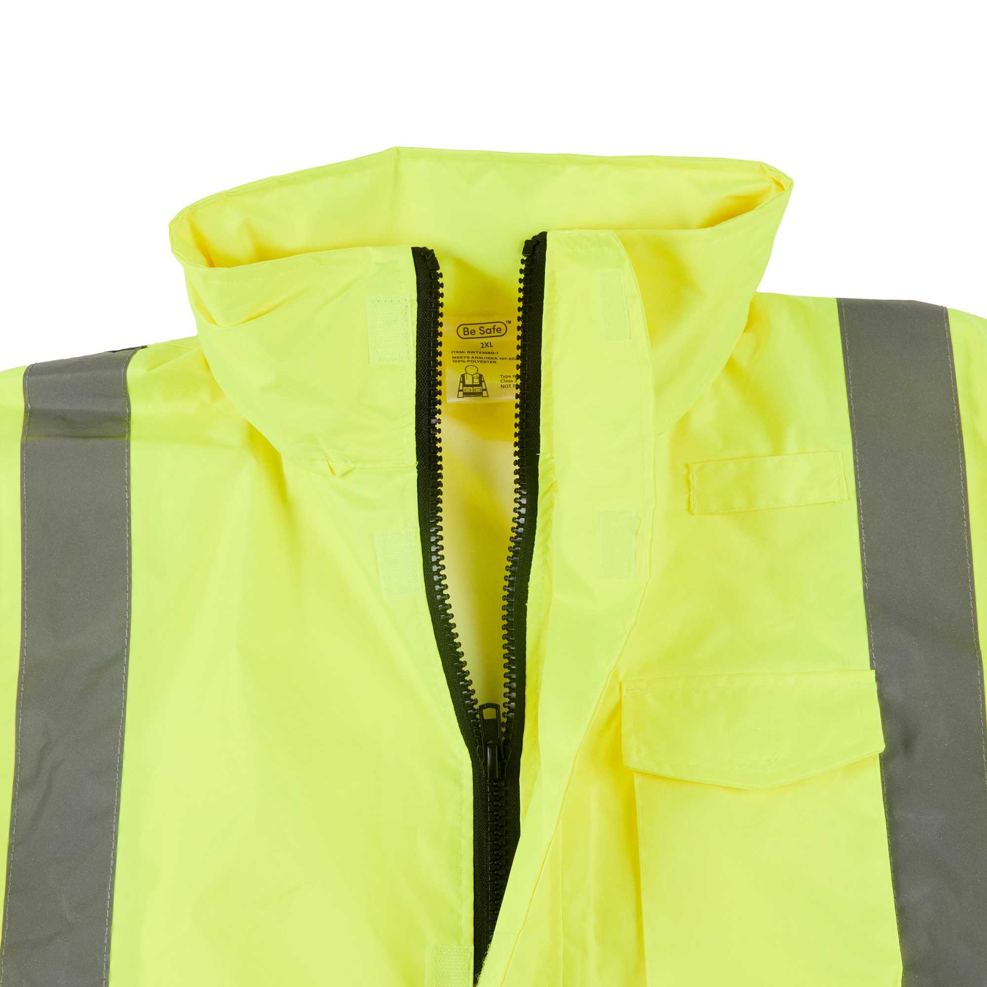 Be Safe Type R Class 3 Lime 2XL High Visibility Lightweight Rain Jacket - Zipper Closure, Reflective Tape - 20 count box
