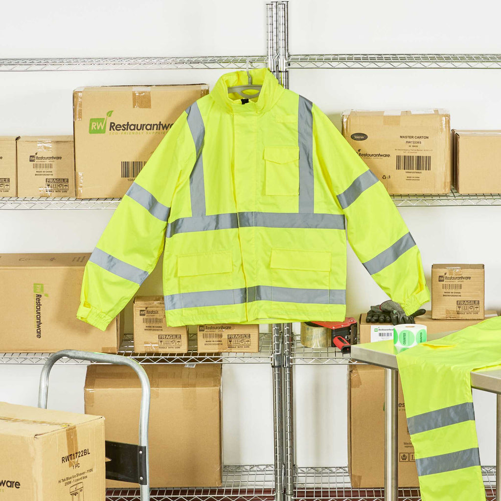 Be Safe Type R Class 3 Lime 2XL High Visibility Lightweight Rain Jacket - Zipper Closure, Reflective Tape - 20 count box