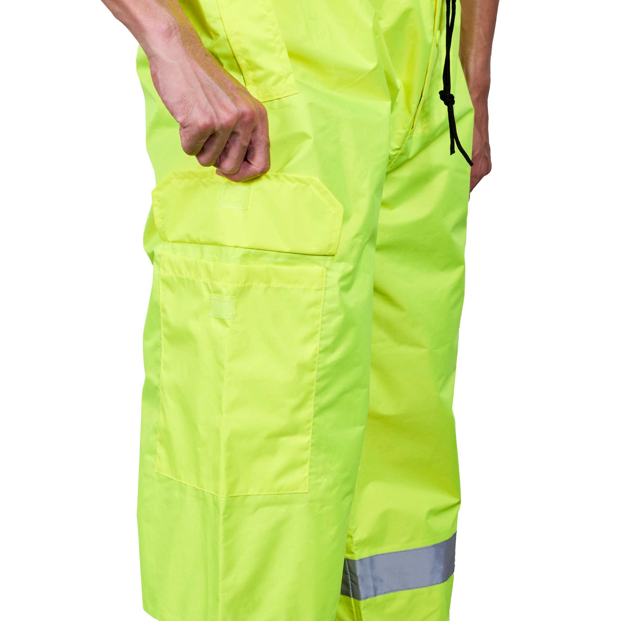 Be Safe Class E Lime M High Visibility Lightweight Rain Pants - Reflective Tape - 20 count box
