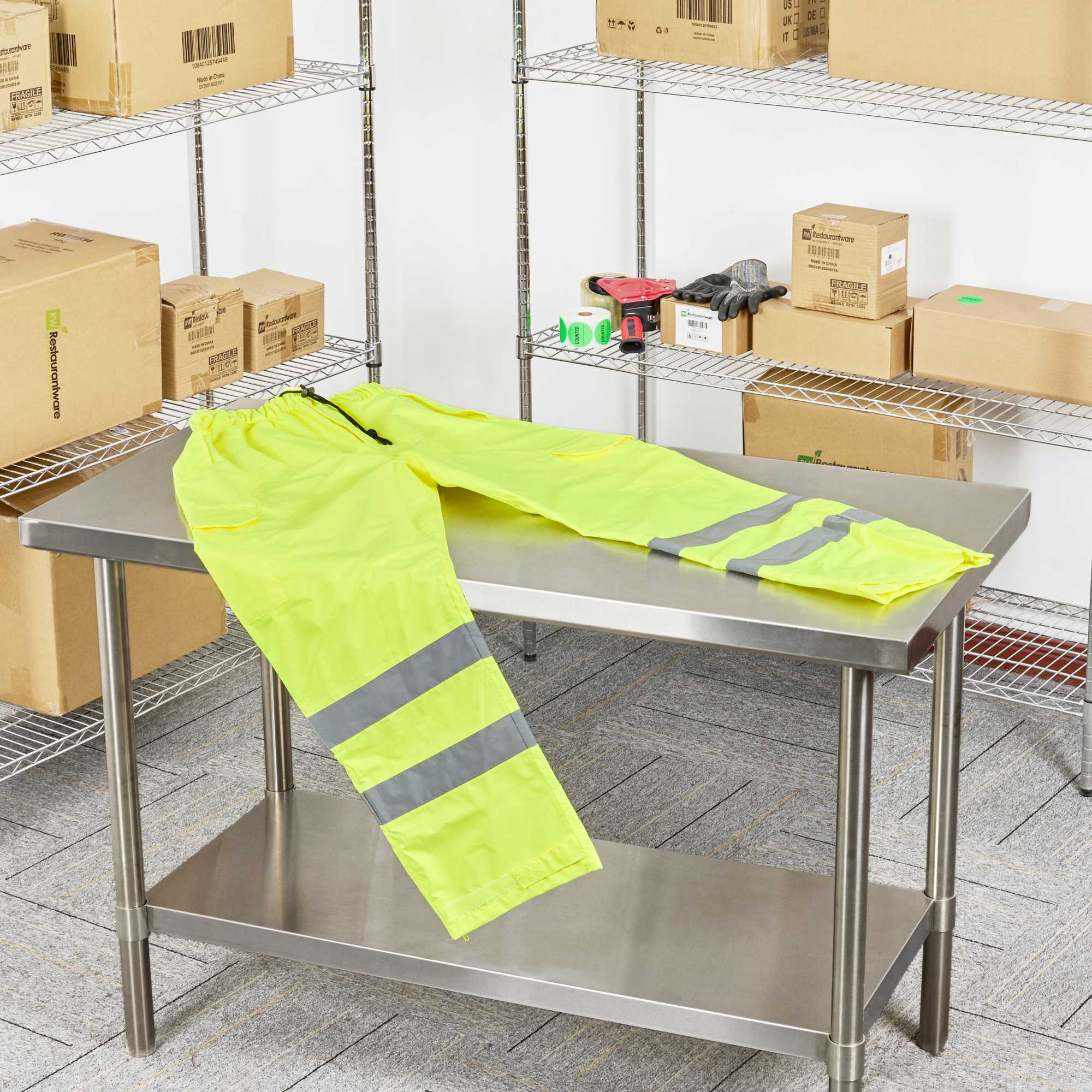 Be Safe Class E Lime L High Visibility Lightweight Rain Pants - Reflective Tape - 20 count box